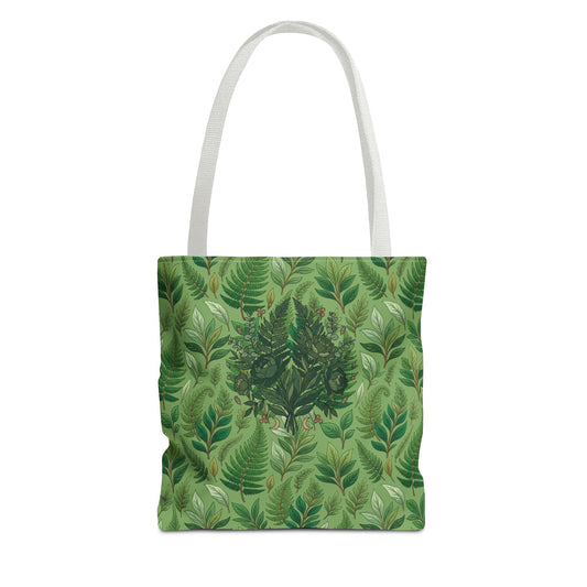 Leaf Pattern Tote Bag – Green Botanical All-Over Print Tote