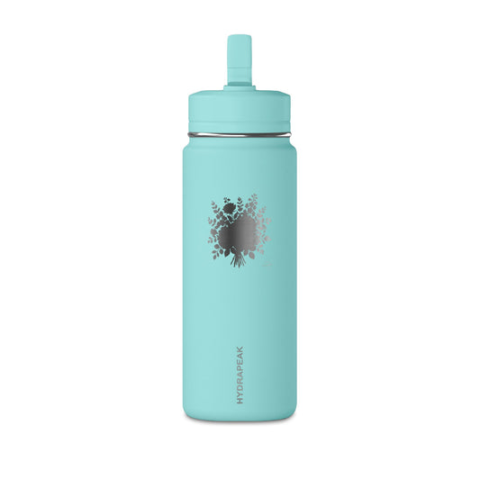 Sage Green 20oz Mini Water Bottle with Splash Graphic & Stainless Straw