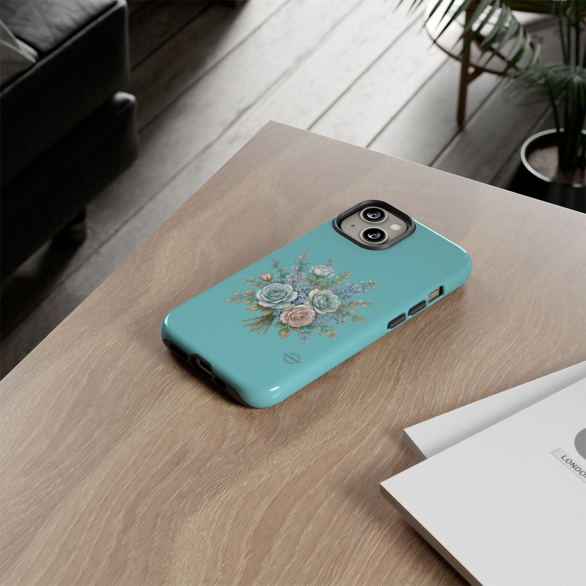 Teal Cottagecore Rose Phone Case — Slim Dual-Layer Protection