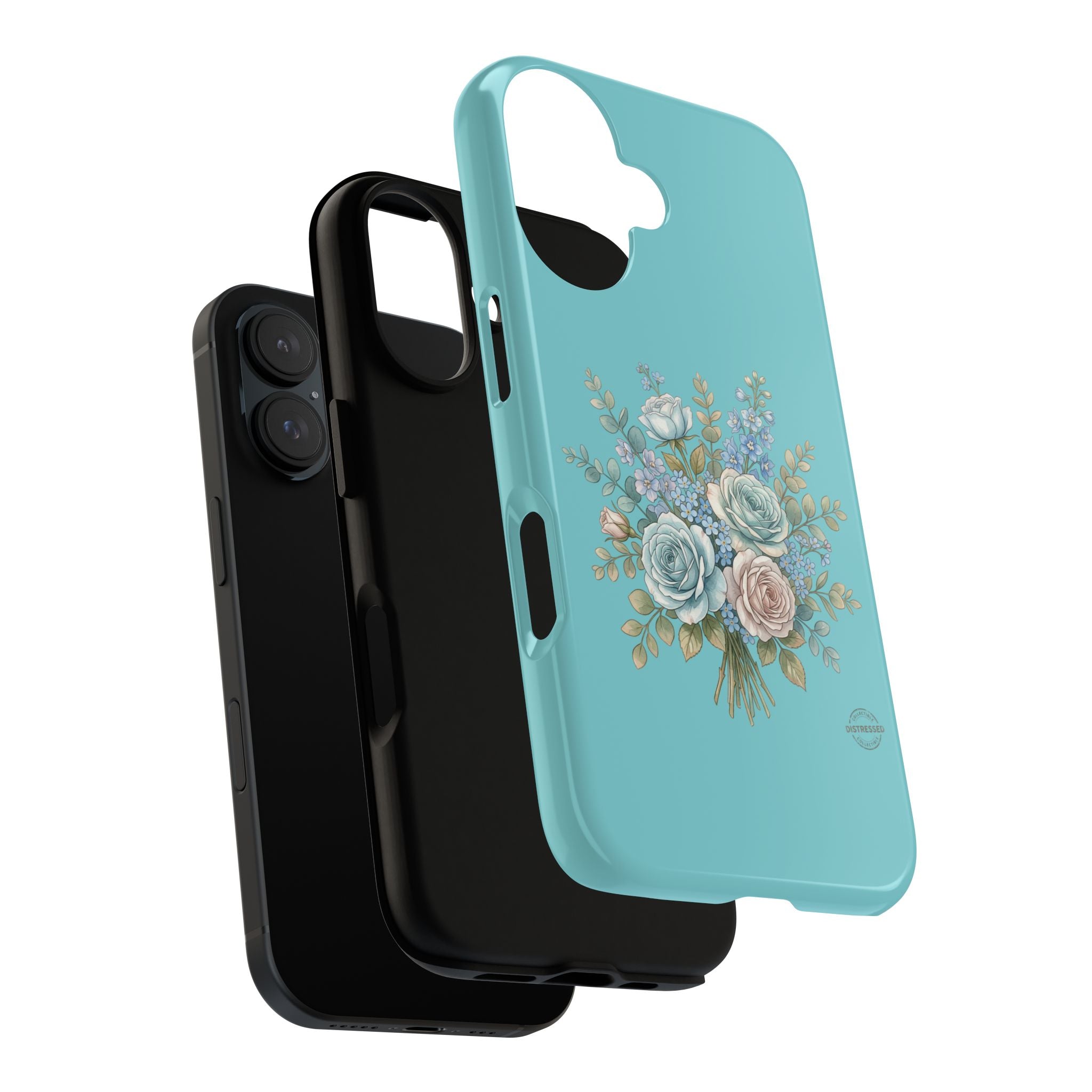 Teal Cottagecore Rose Phone Case — Slim Dual-Layer Protection