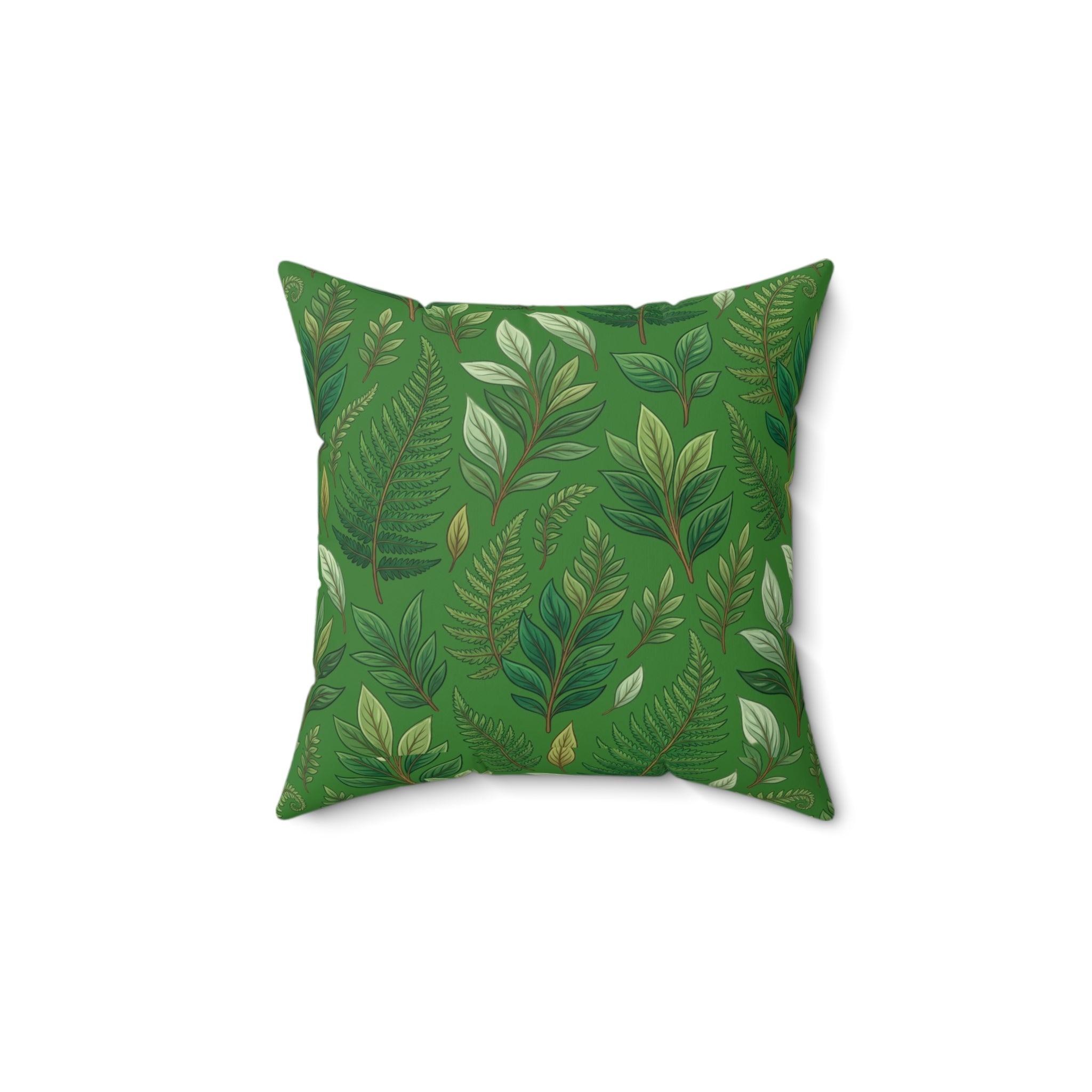 Green Botanical Leaf Throw Pillow — Tropical Fern Pattern Decorative Cushion