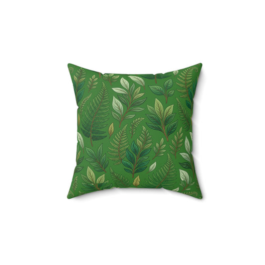 Green Botanical Leaf Throw Pillow — Tropical Fern Pattern Decorative Cushion