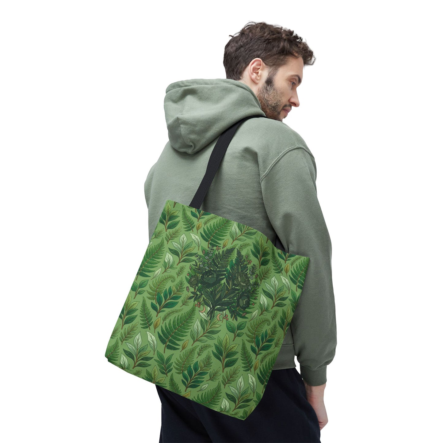 Leaf Pattern Tote Bag – Green Botanical All-Over Print Tote