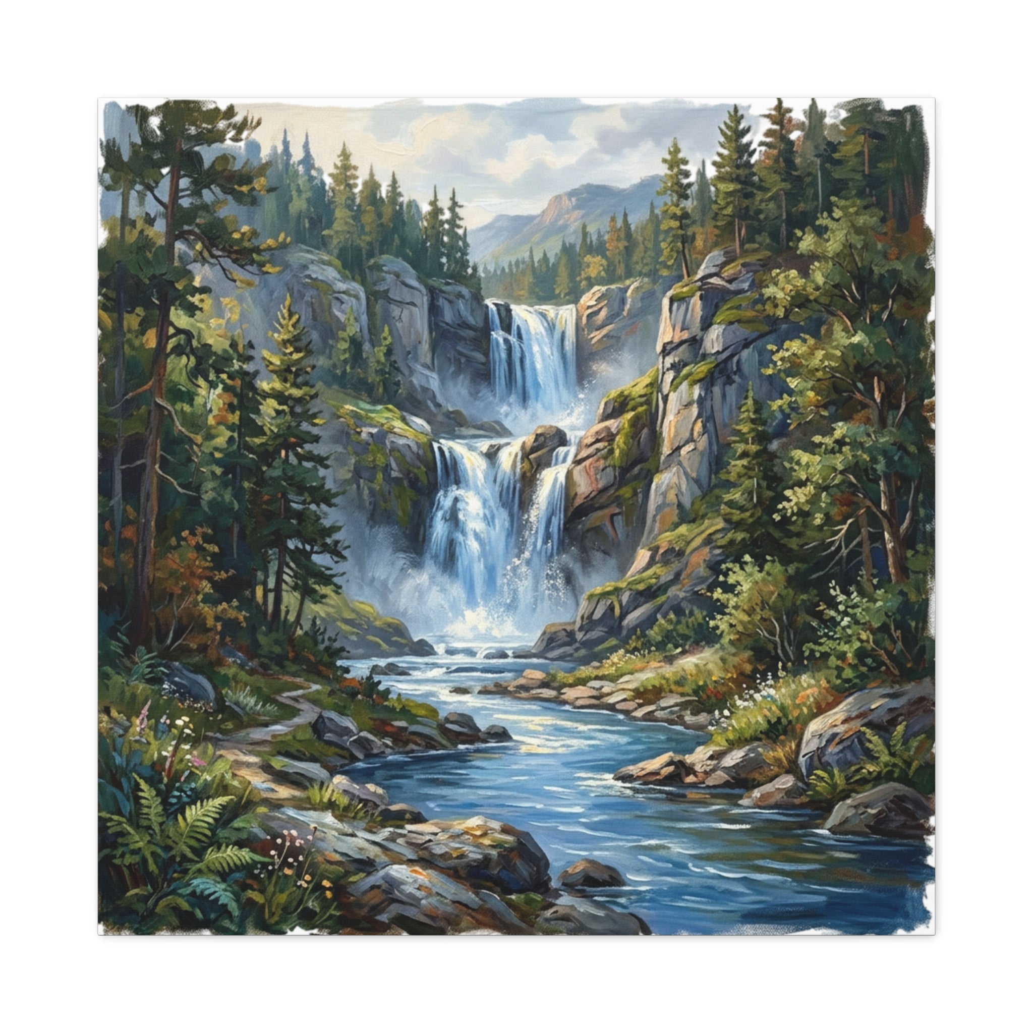 Matte Forest Waterfall Canvas — Stretched 1.25" Nature Wall Art