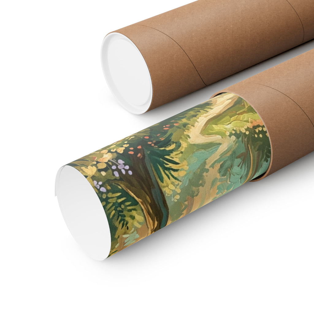 Sunlit Forest Path Matte Vertical Poster — Storybook Woodland Wall Art