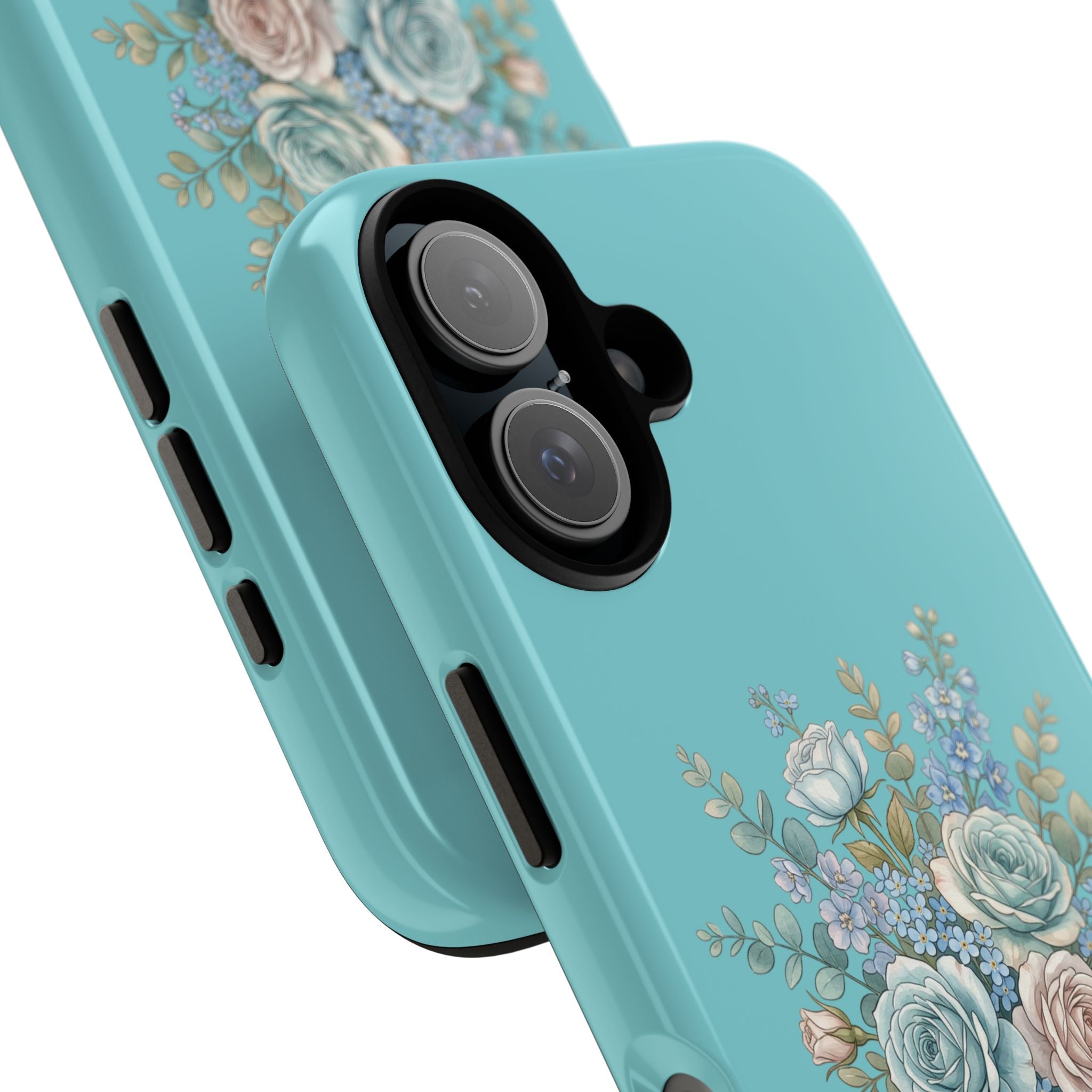 Teal Cottagecore Rose Phone Case — Slim Dual-Layer Protection