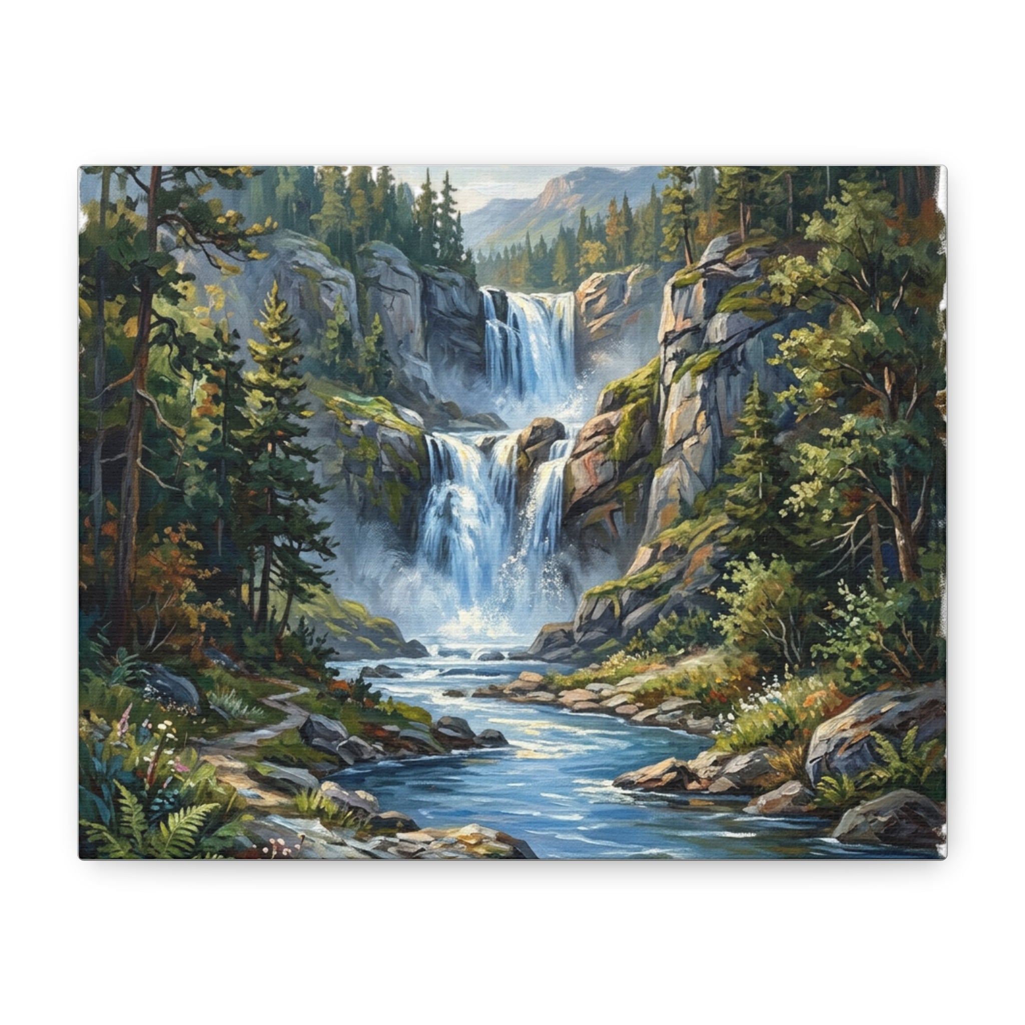 Matte Forest Waterfall Canvas — Stretched 1.25" Nature Wall Art