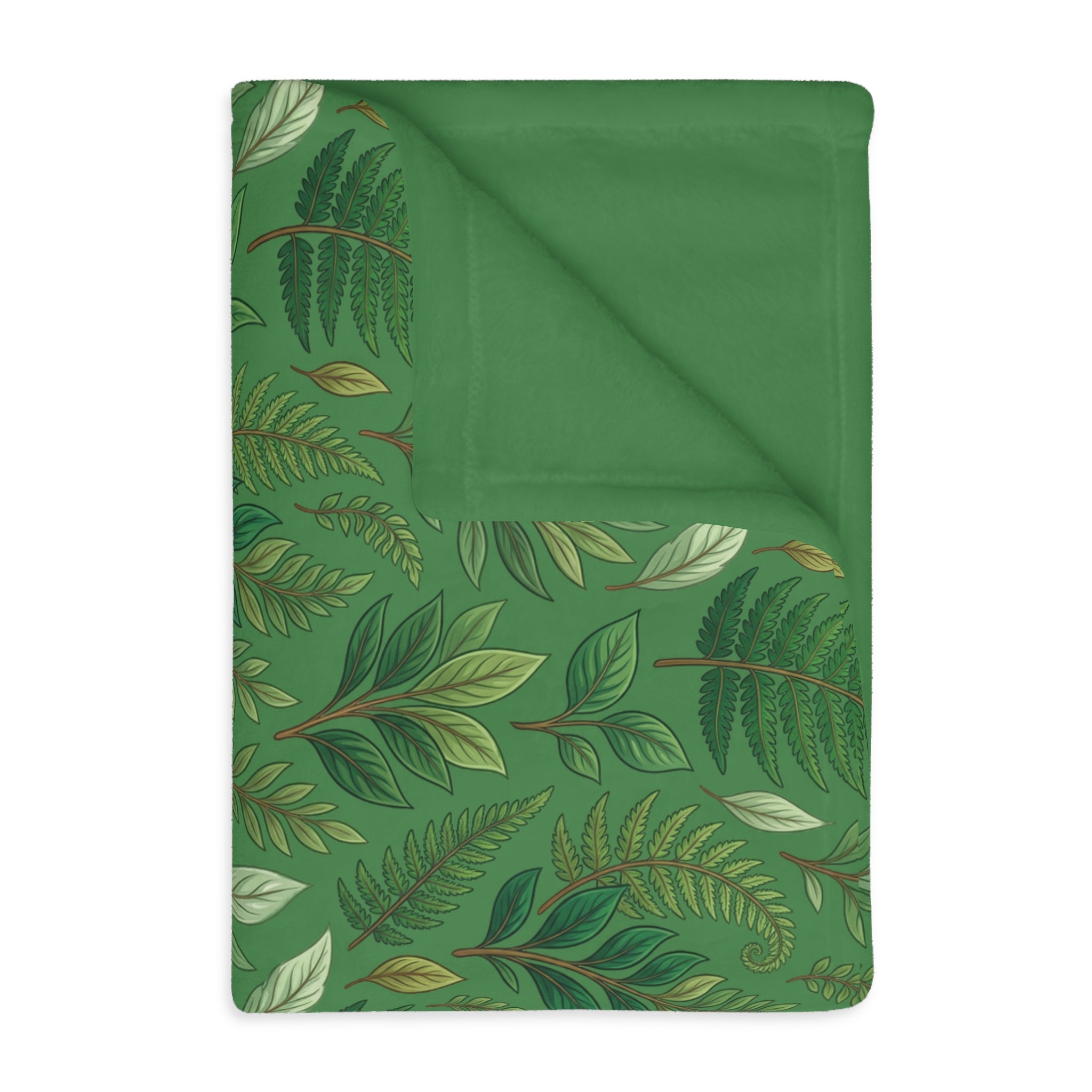 Green Leaf Pattern Velveteen Blanket – Reversible Forest Foliage Throw