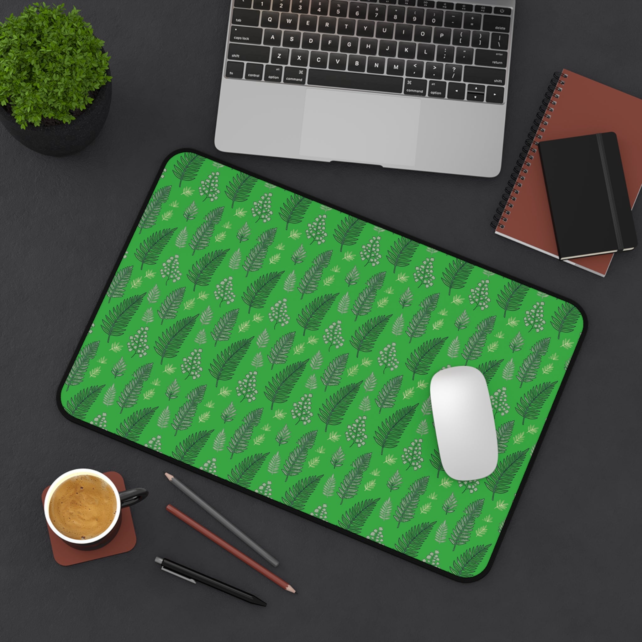 Botanical Green Leaf Desk Mat — Patterned Desk Mat / Mouse Pad