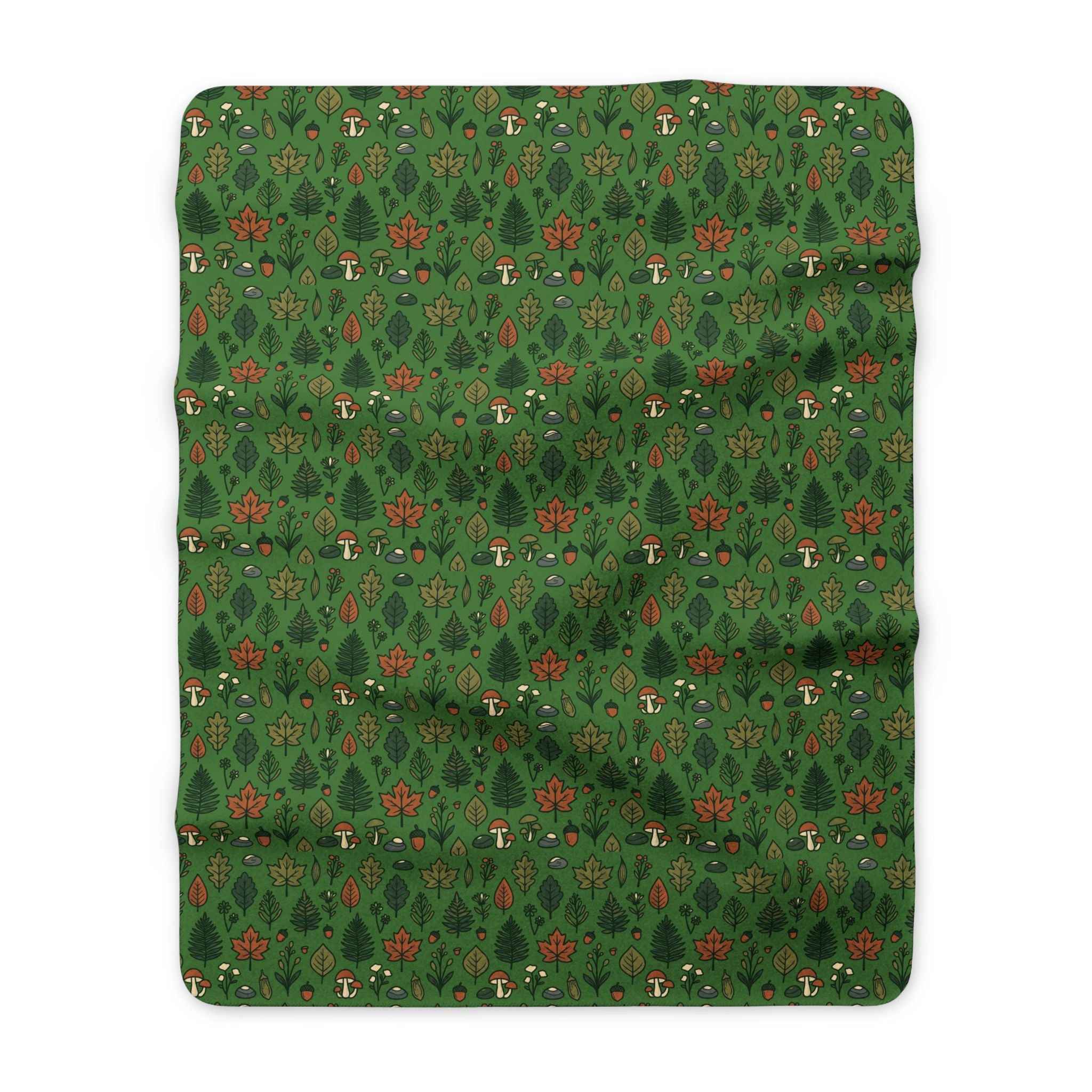 Woodland Mushroom Sherpa Blanket — Cozy Green Forest Fleece Throw