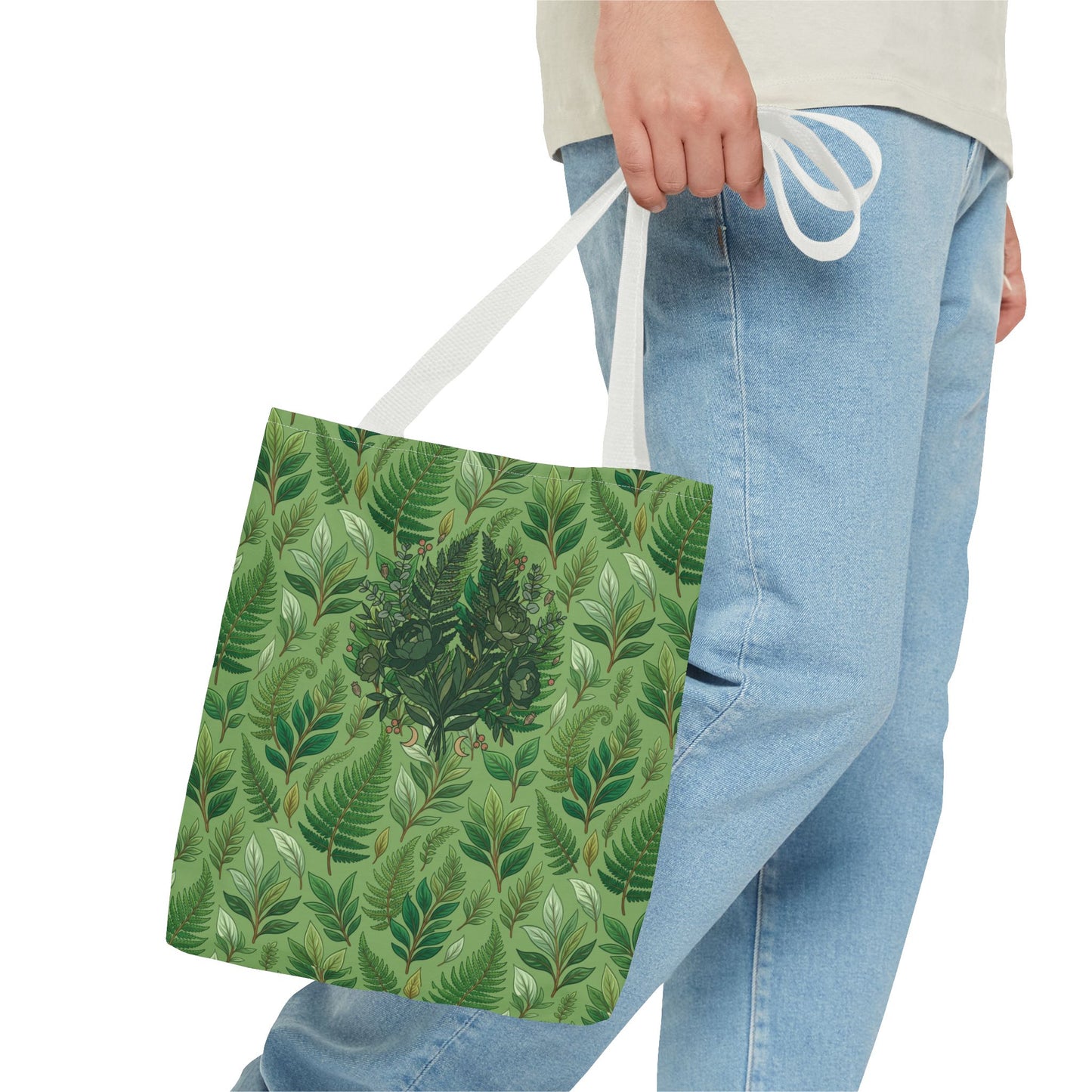 Leaf Pattern Tote Bag – Green Botanical All-Over Print Tote