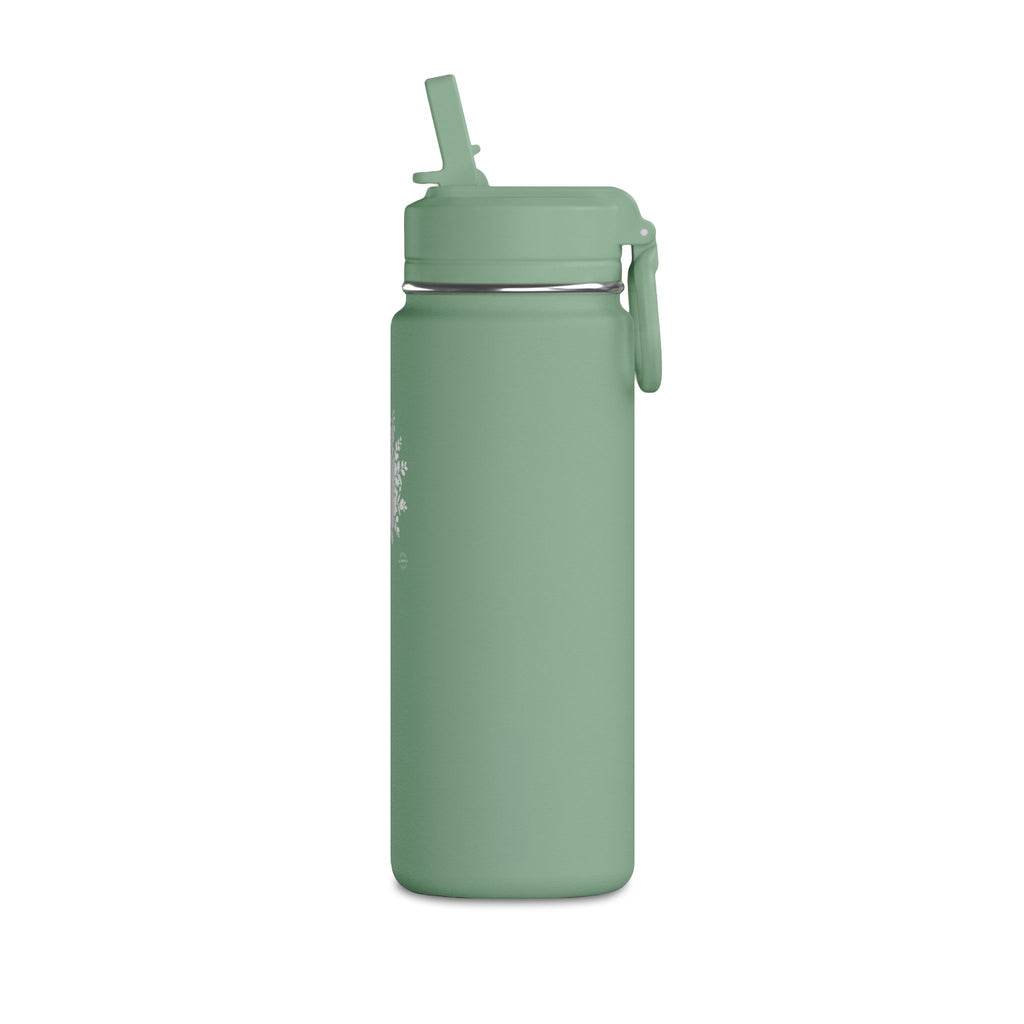 Sage Green 20oz Mini Water Bottle with Splash Graphic & Stainless Straw