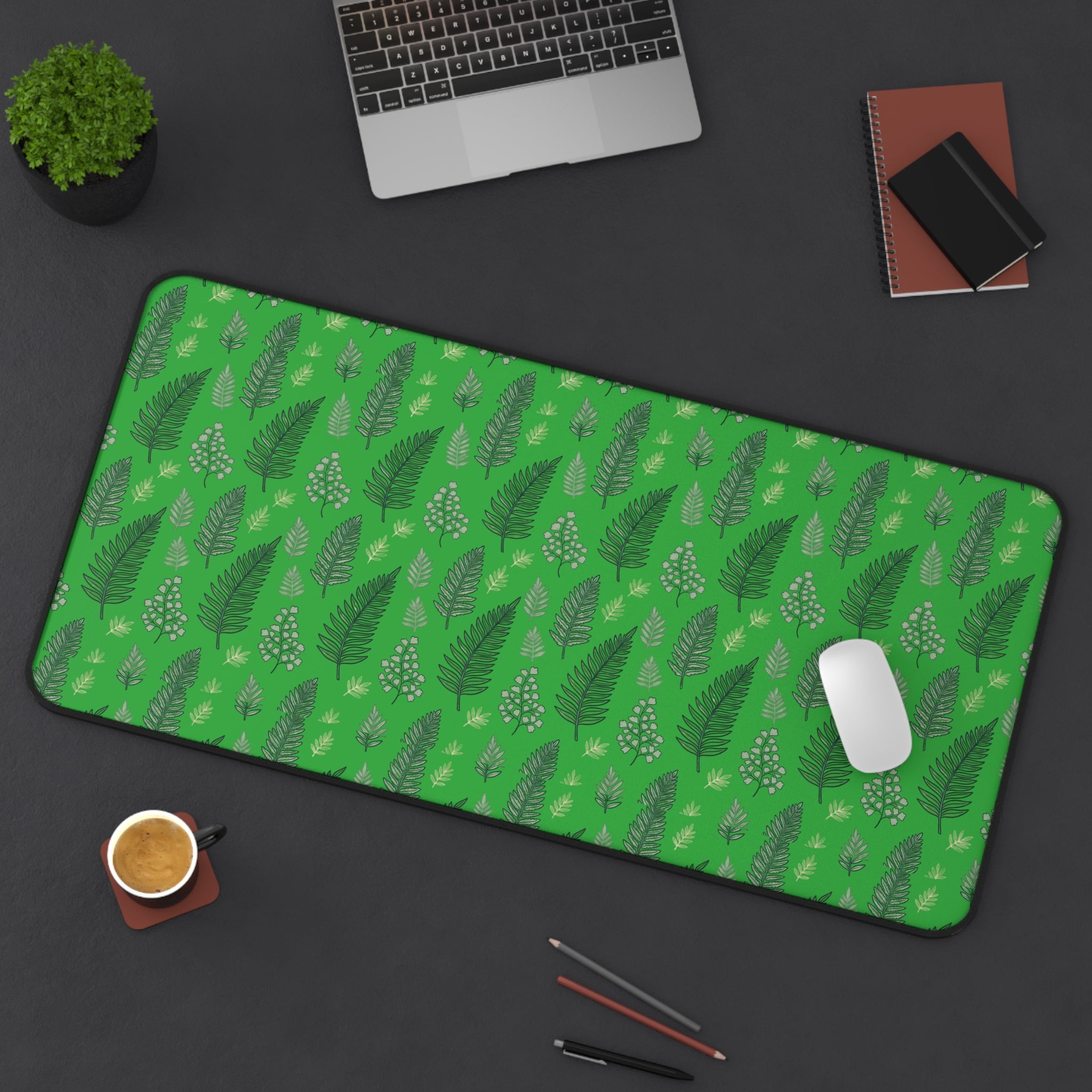 Botanical Green Leaf Desk Mat — Patterned Desk Mat / Mouse Pad
