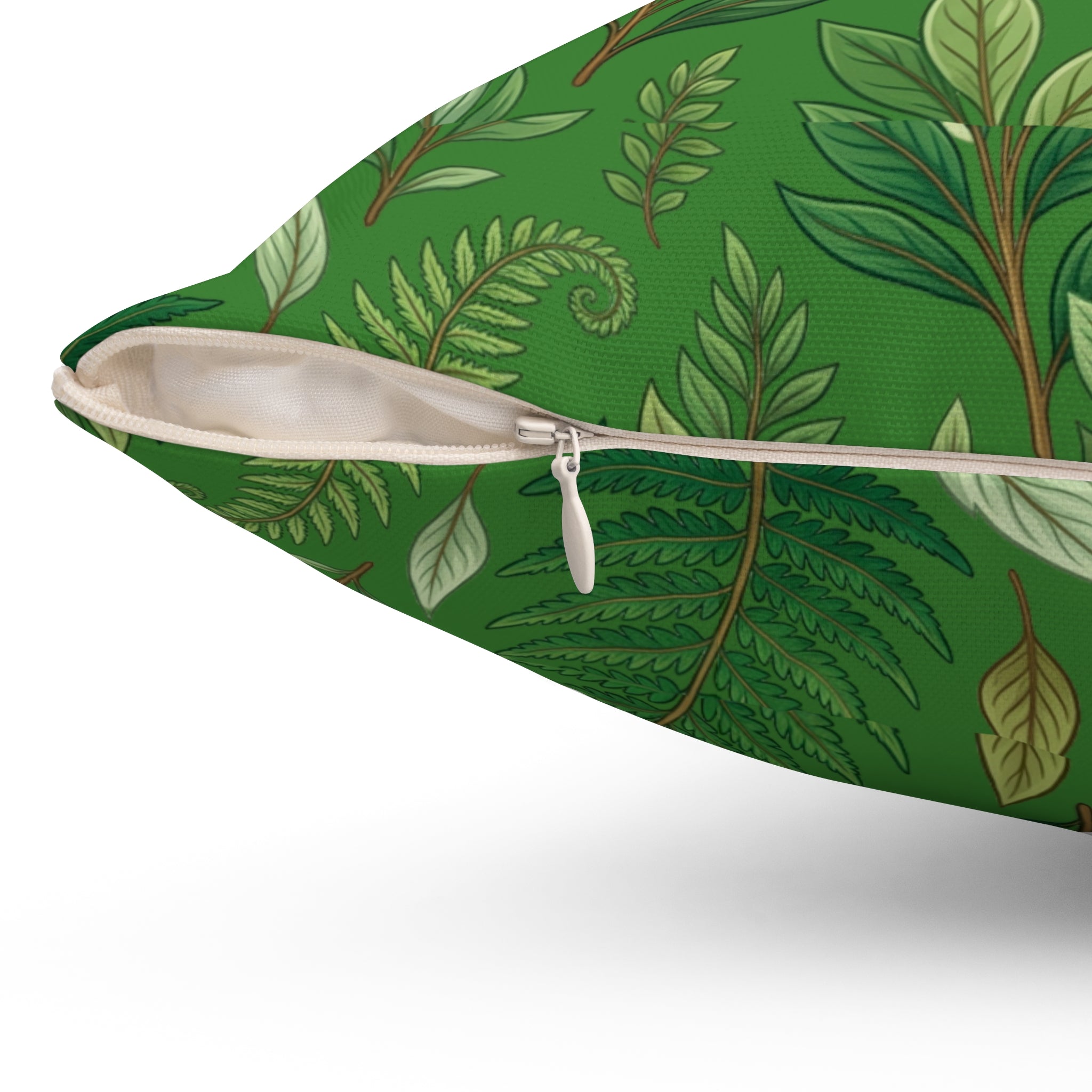 Green Botanical Leaf Throw Pillow — Tropical Fern Pattern Decorative Cushion