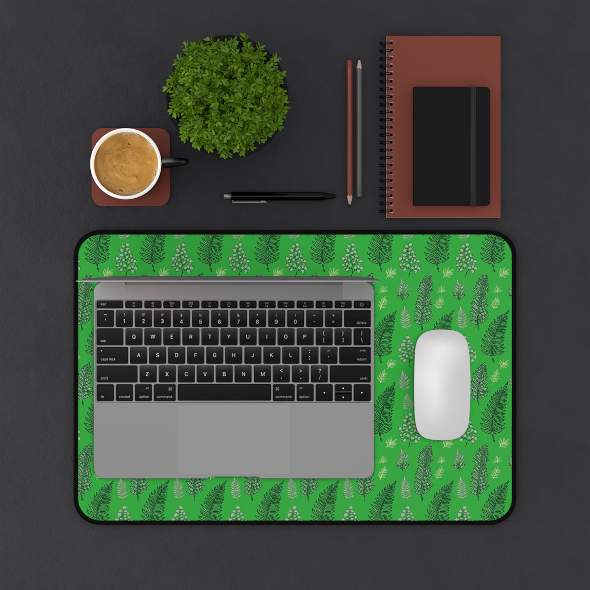 Botanical Green Leaf Desk Mat — Patterned Desk Mat / Mouse Pad
