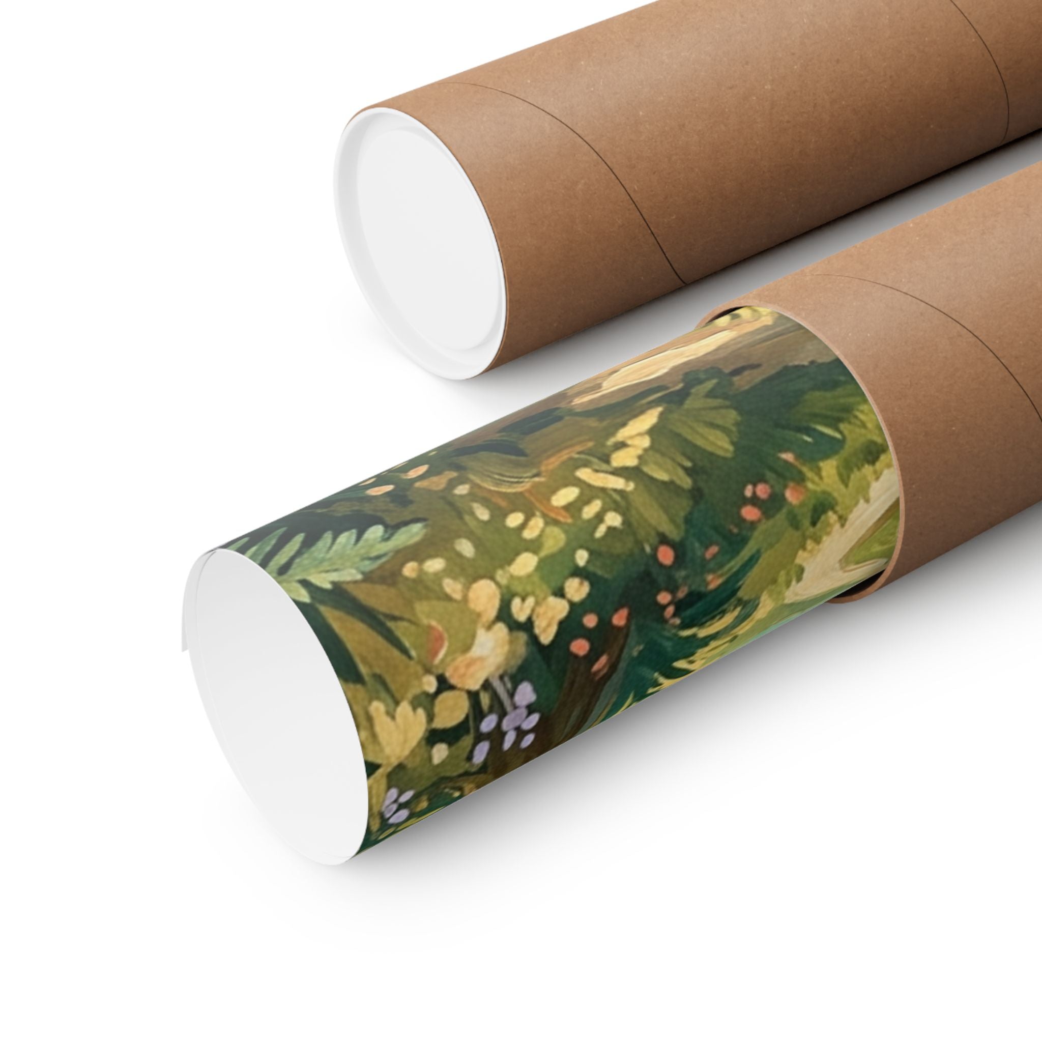 Sunlit Forest Path Matte Vertical Poster — Storybook Woodland Wall Art