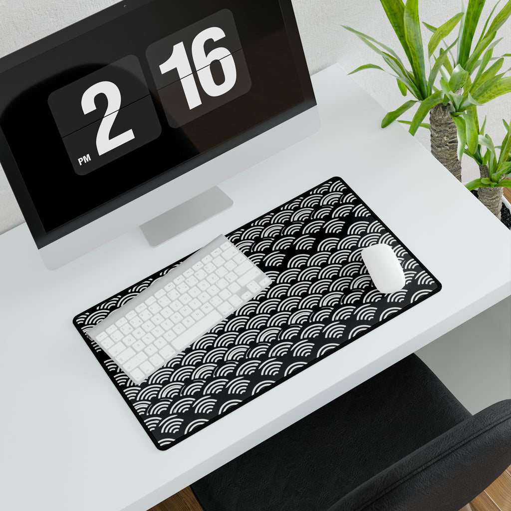 Japanese Seigaiha Wave Desk Mat — Black Wave Pattern Mouse Pad
