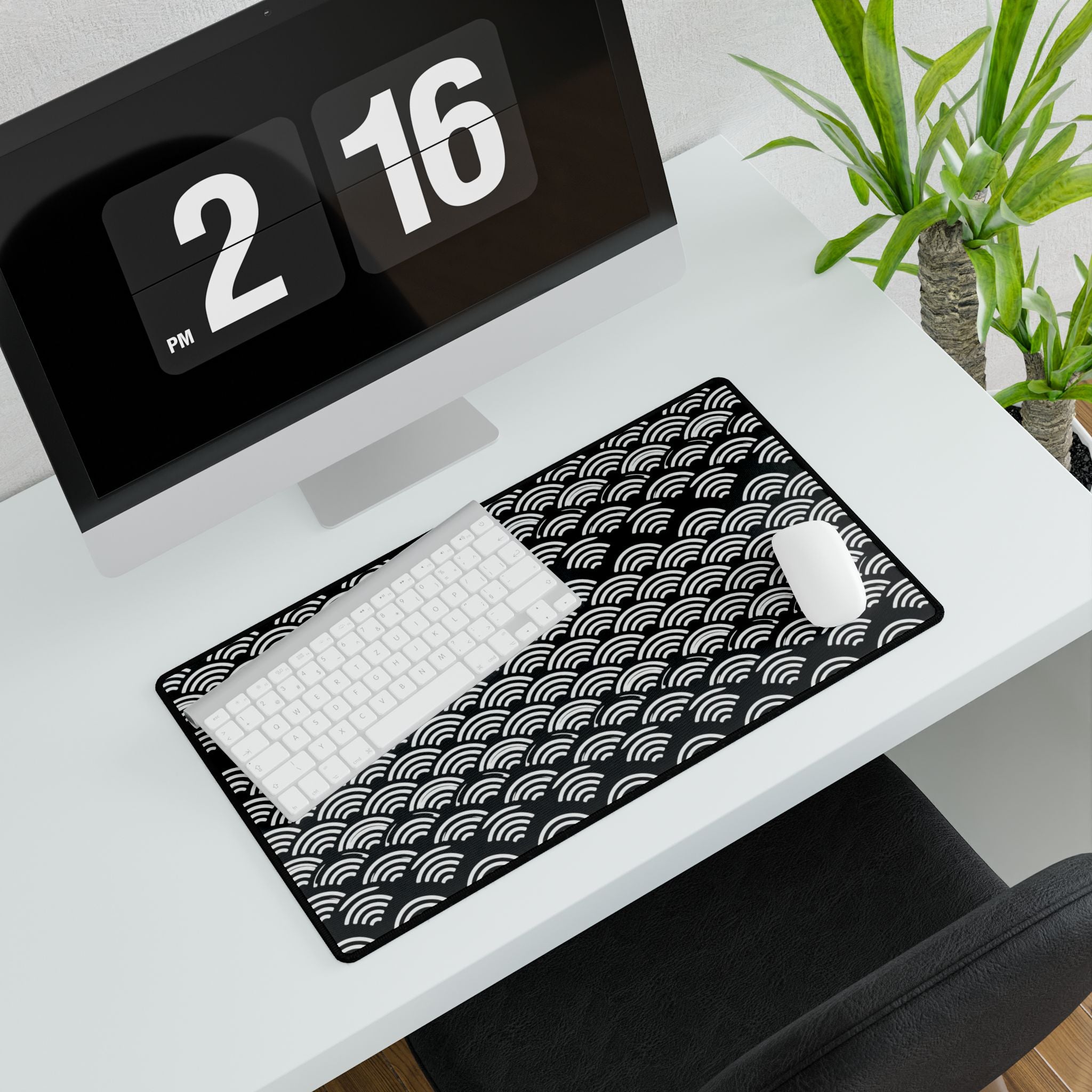 Japanese Seigaiha Wave Desk Mat — Black Wave Pattern Mouse Pad