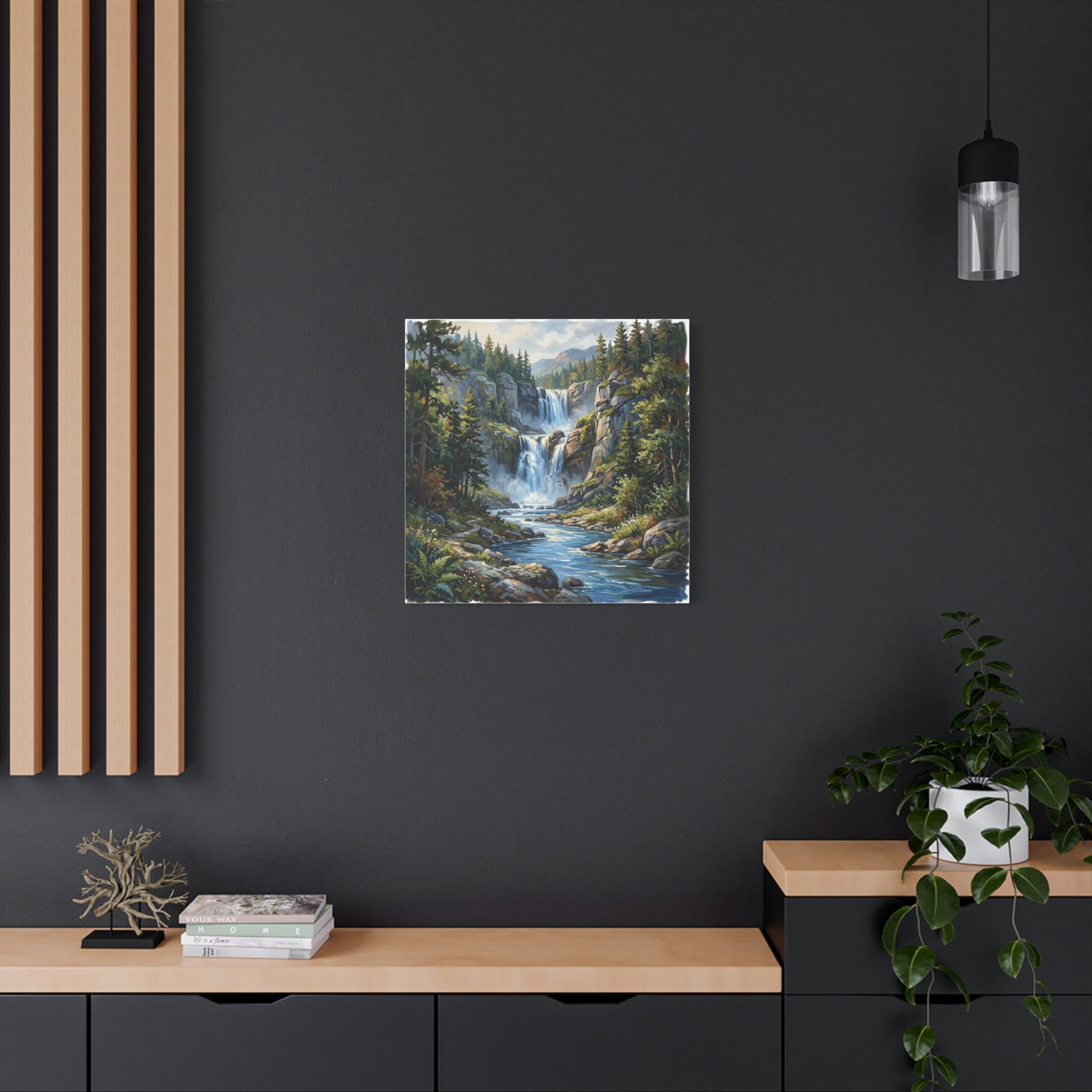 Matte Forest Waterfall Canvas — Stretched 1.25" Nature Wall Art