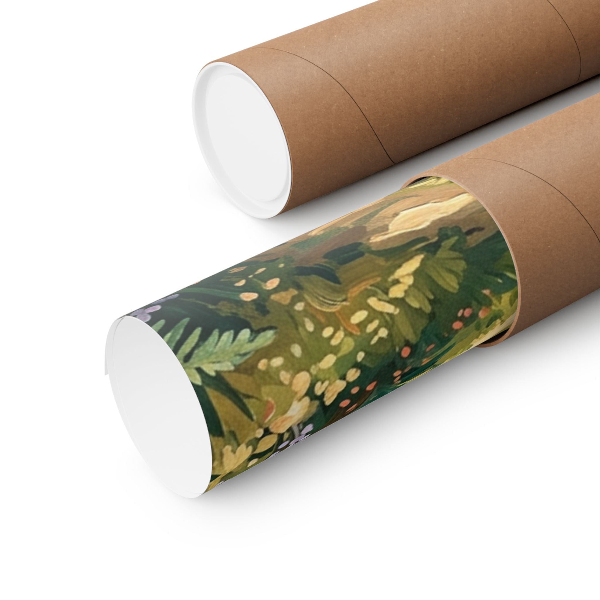Sunlit Forest Path Matte Vertical Poster — Storybook Woodland Wall Art
