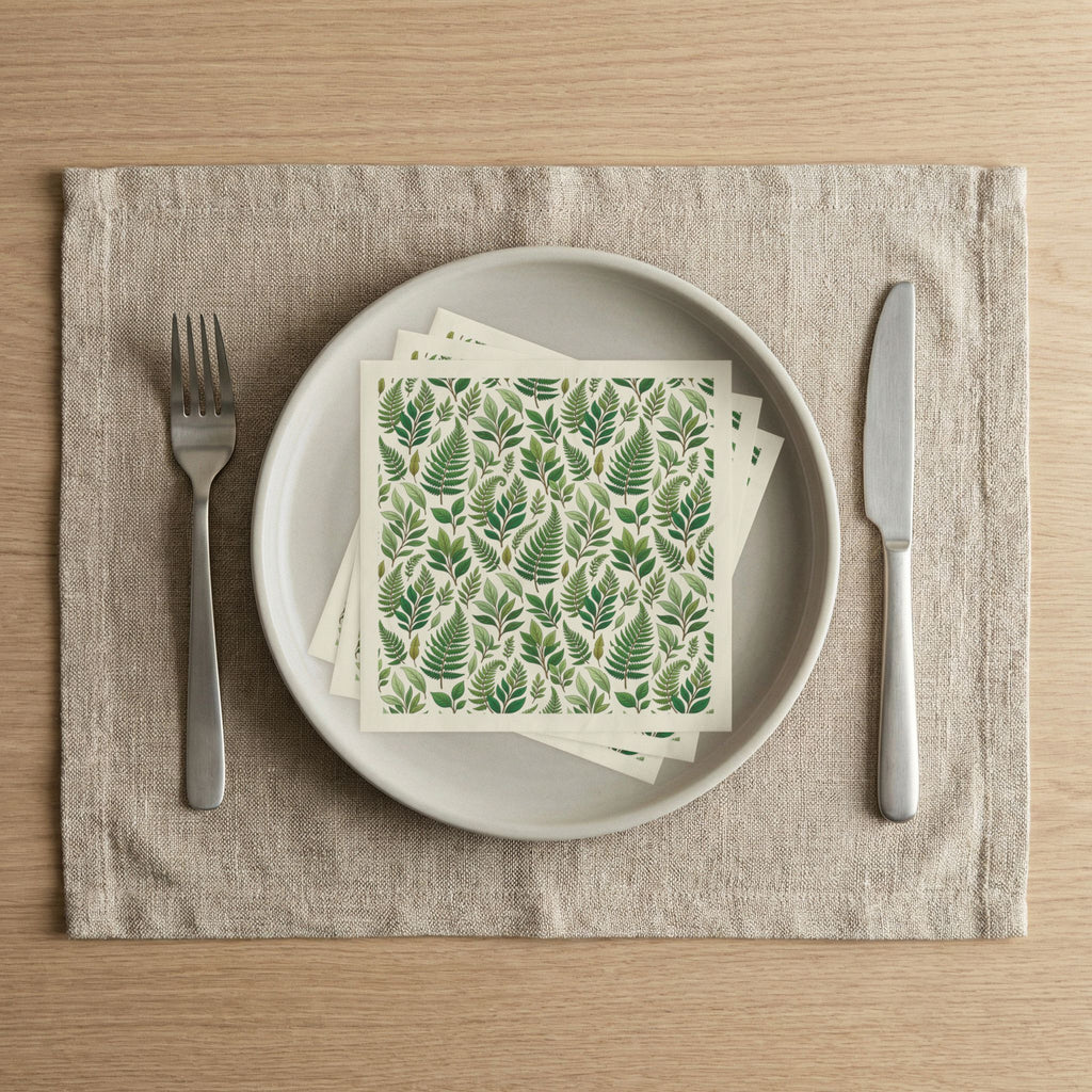 Green Fern Leaves Paper Napkins — Botanical Dinner Party Napkins