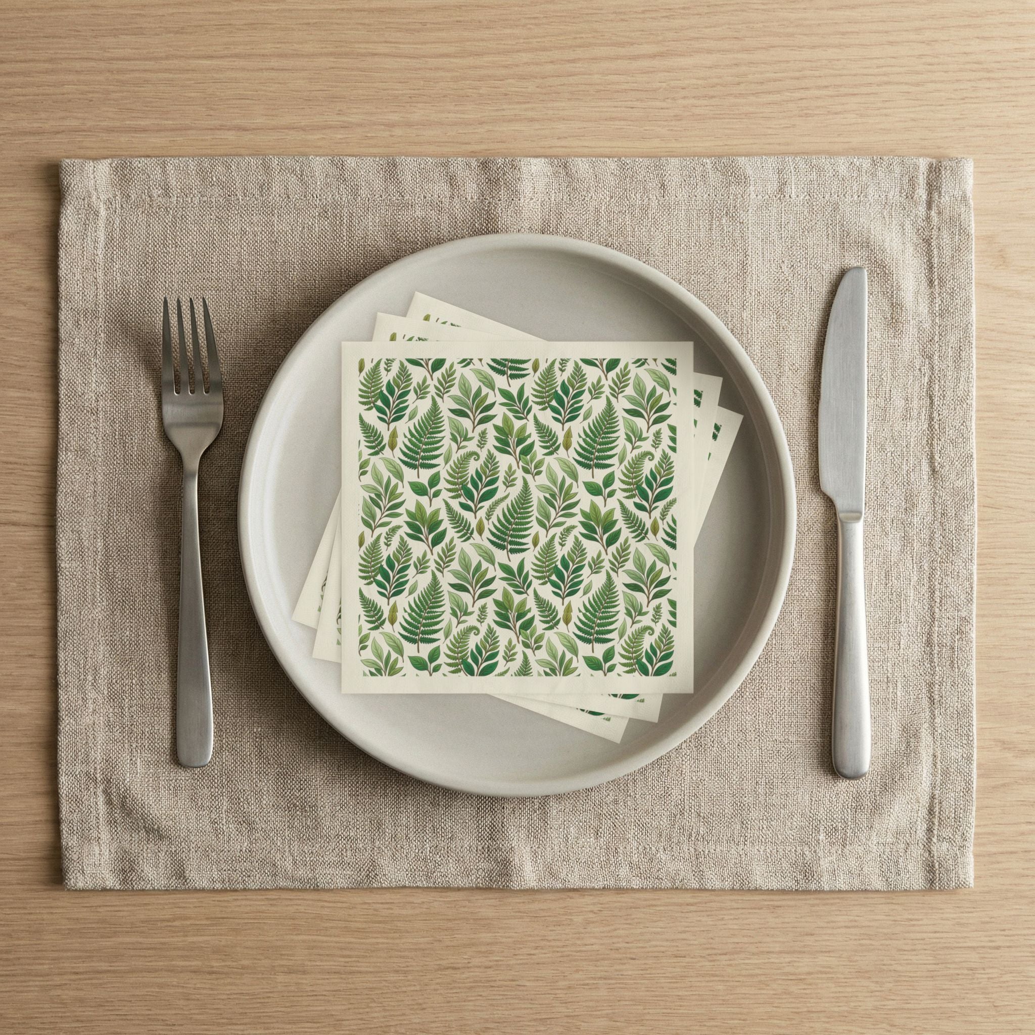 Green Fern Leaves Paper Napkins — Botanical Dinner Party Napkins