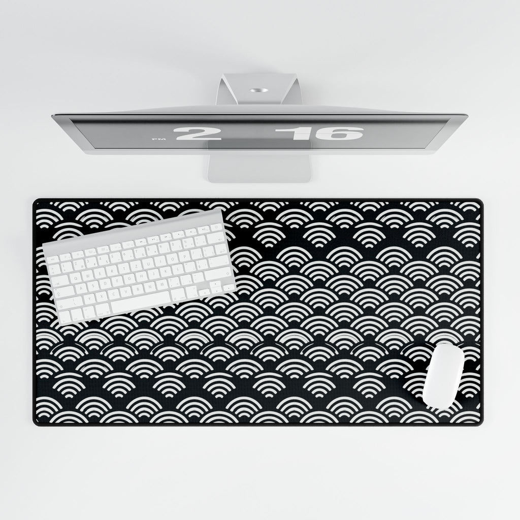 Japanese Seigaiha Wave Desk Mat — Black Wave Pattern Mouse Pad