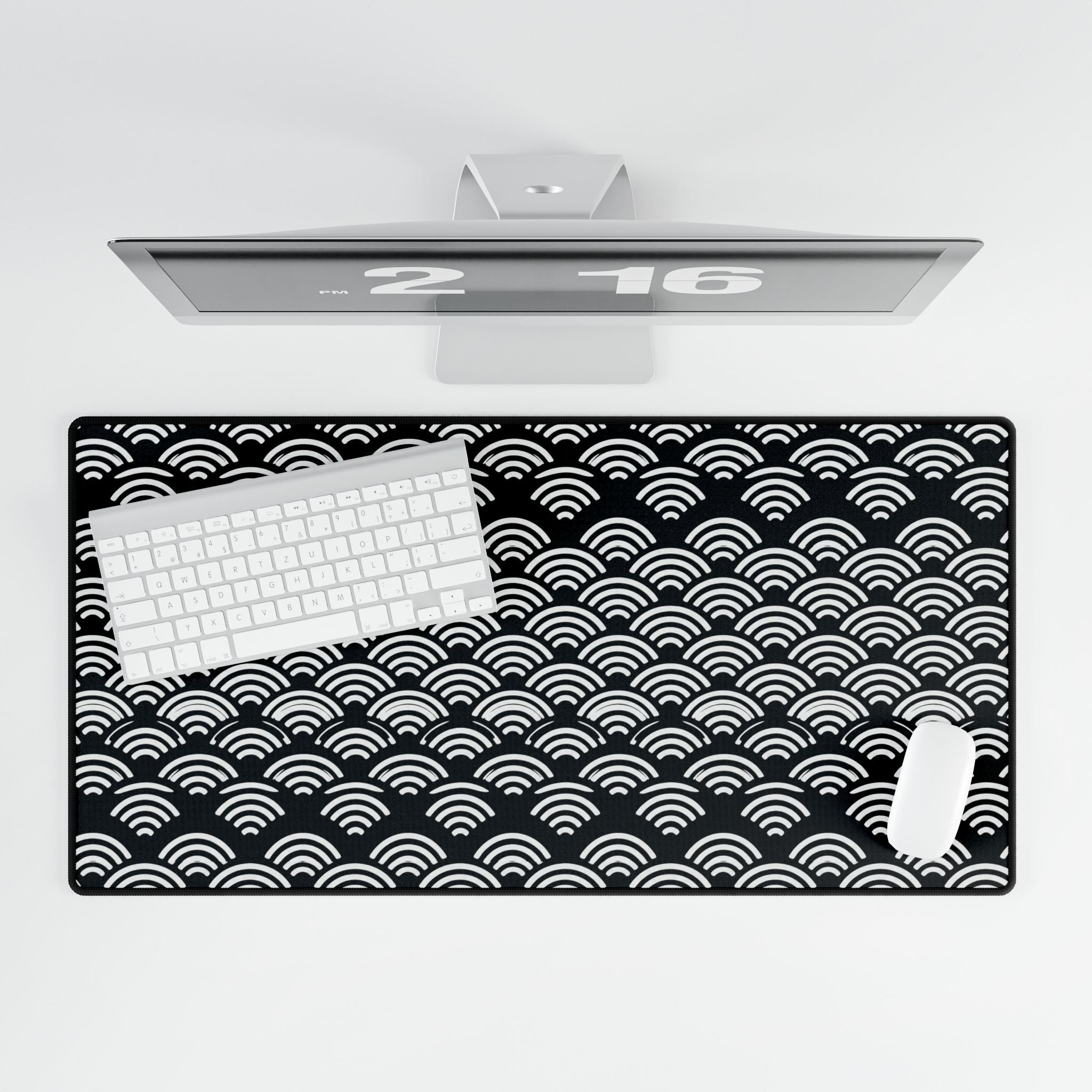 Japanese Seigaiha Wave Desk Mat — Black Wave Pattern Mouse Pad