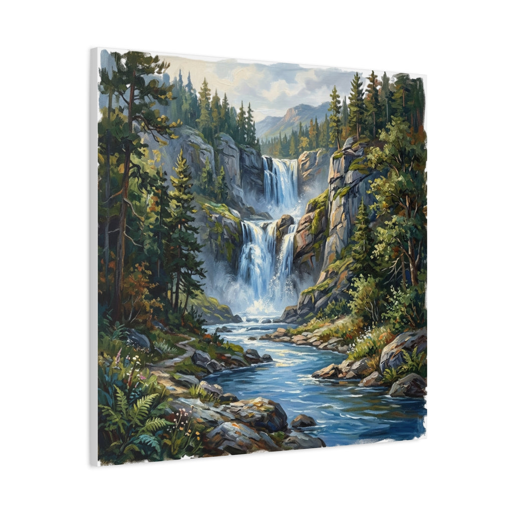 Matte Forest Waterfall Canvas — Stretched 1.25" Nature Wall Art