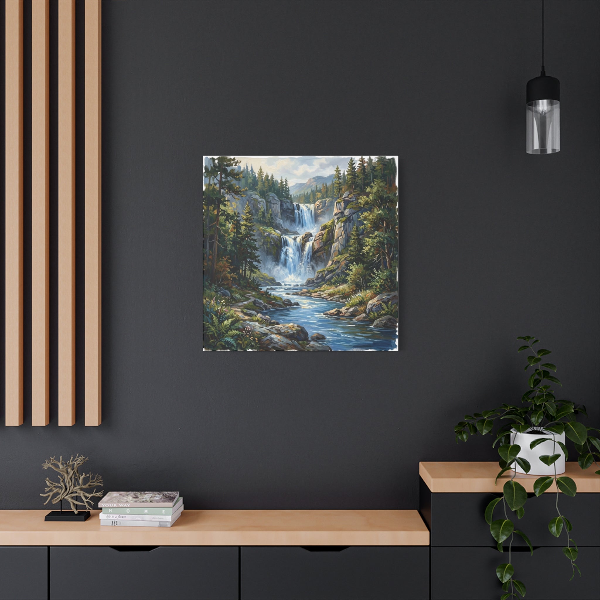 Matte Forest Waterfall Canvas — Stretched 1.25" Nature Wall Art