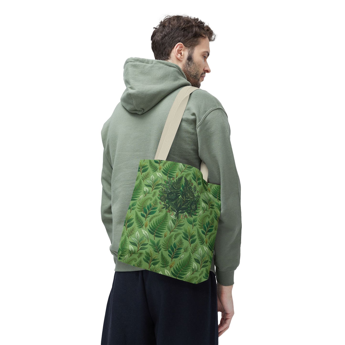 Leaf Pattern Tote Bag – Green Botanical All-Over Print Tote