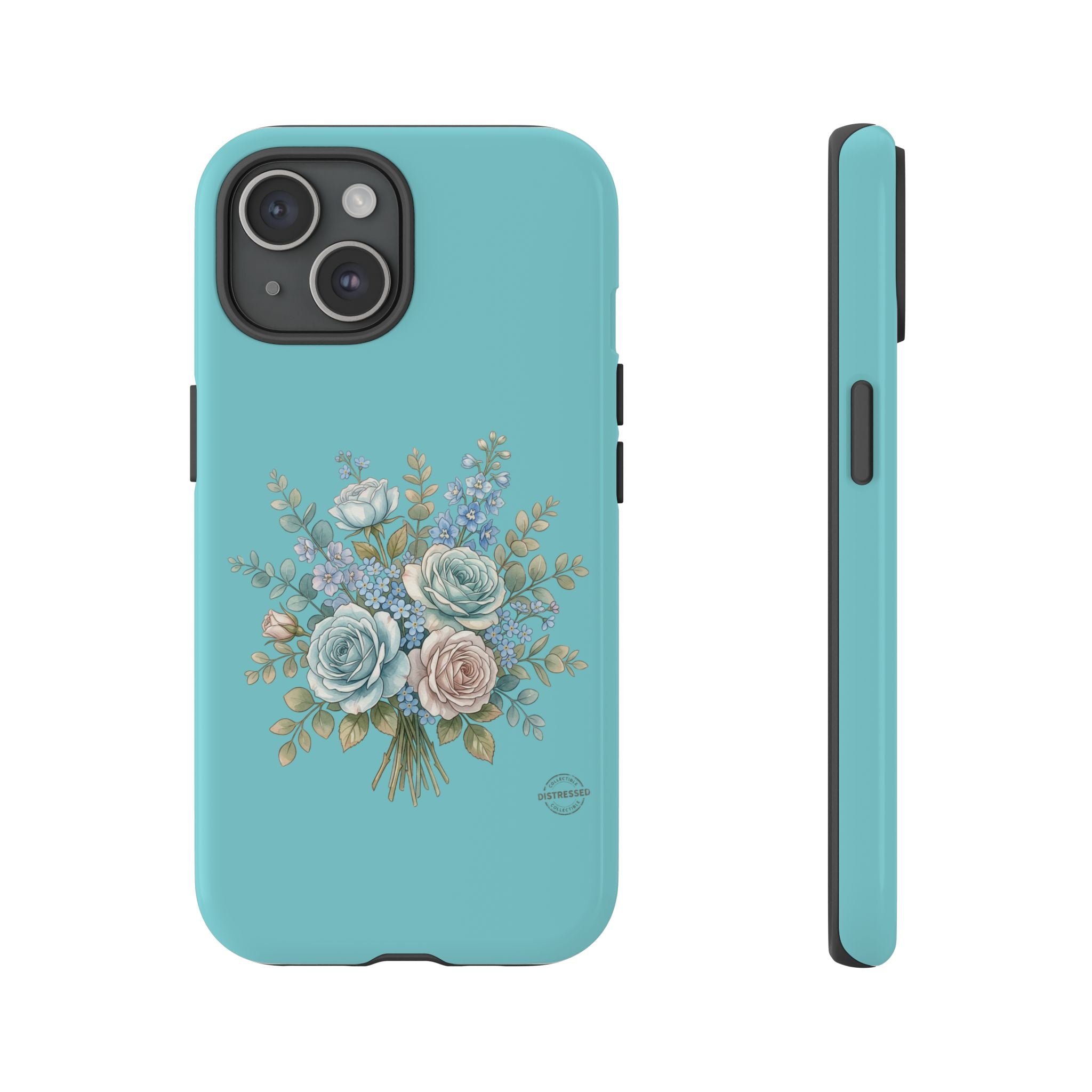 Teal Cottagecore Rose Phone Case — Slim Dual-Layer Protection