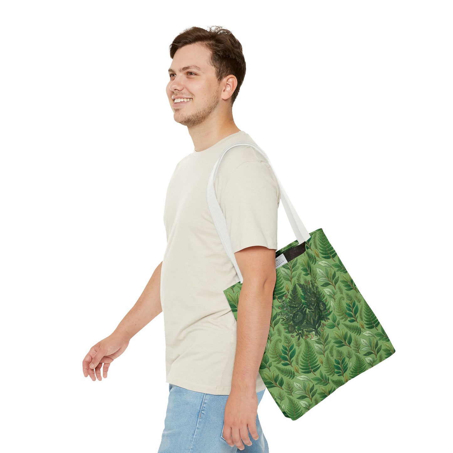 Leaf Pattern Tote Bag – Green Botanical All-Over Print Tote