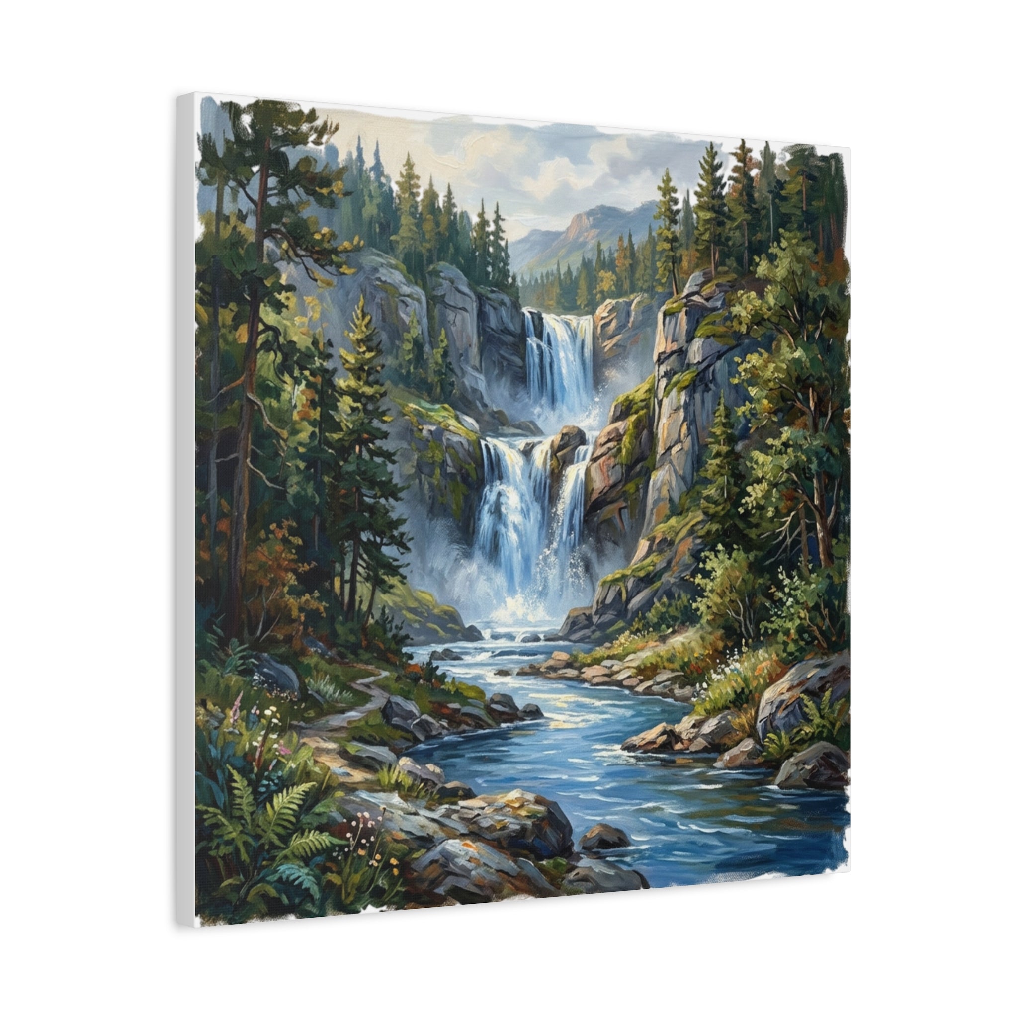 Matte Forest Waterfall Canvas — Stretched 1.25" Nature Wall Art