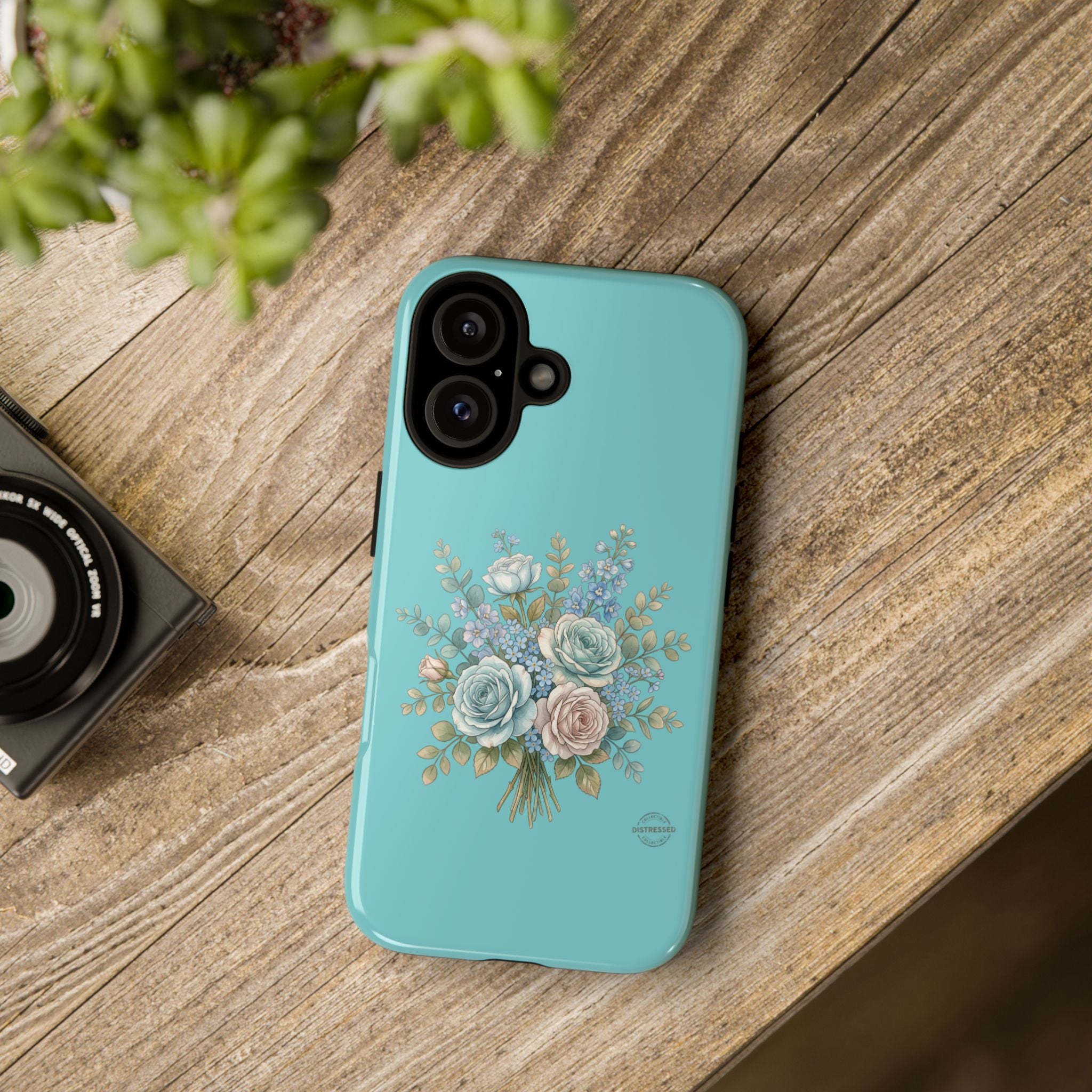 Teal Cottagecore Rose Phone Case — Slim Dual-Layer Protection