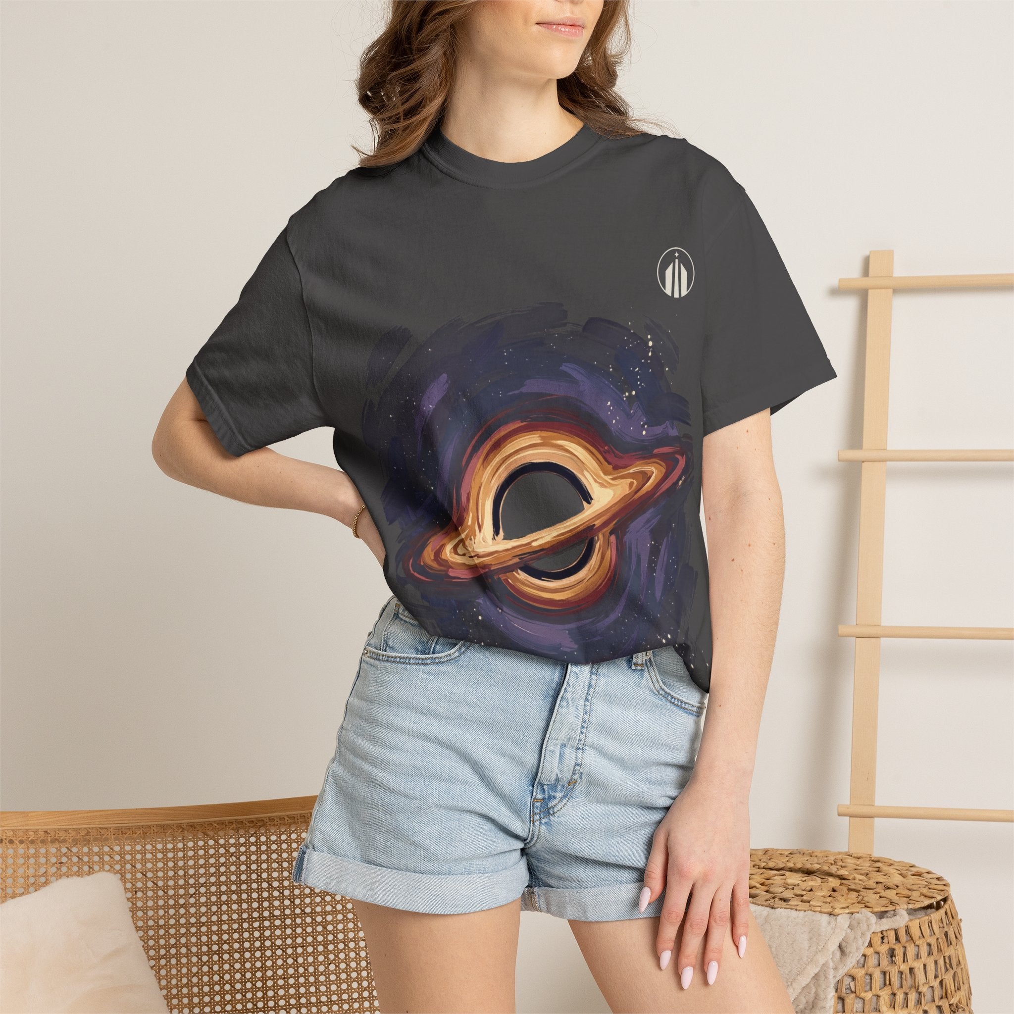 Nebula Hand-Painted Tee — Cosmic Black Hole Graphic T-Shirt