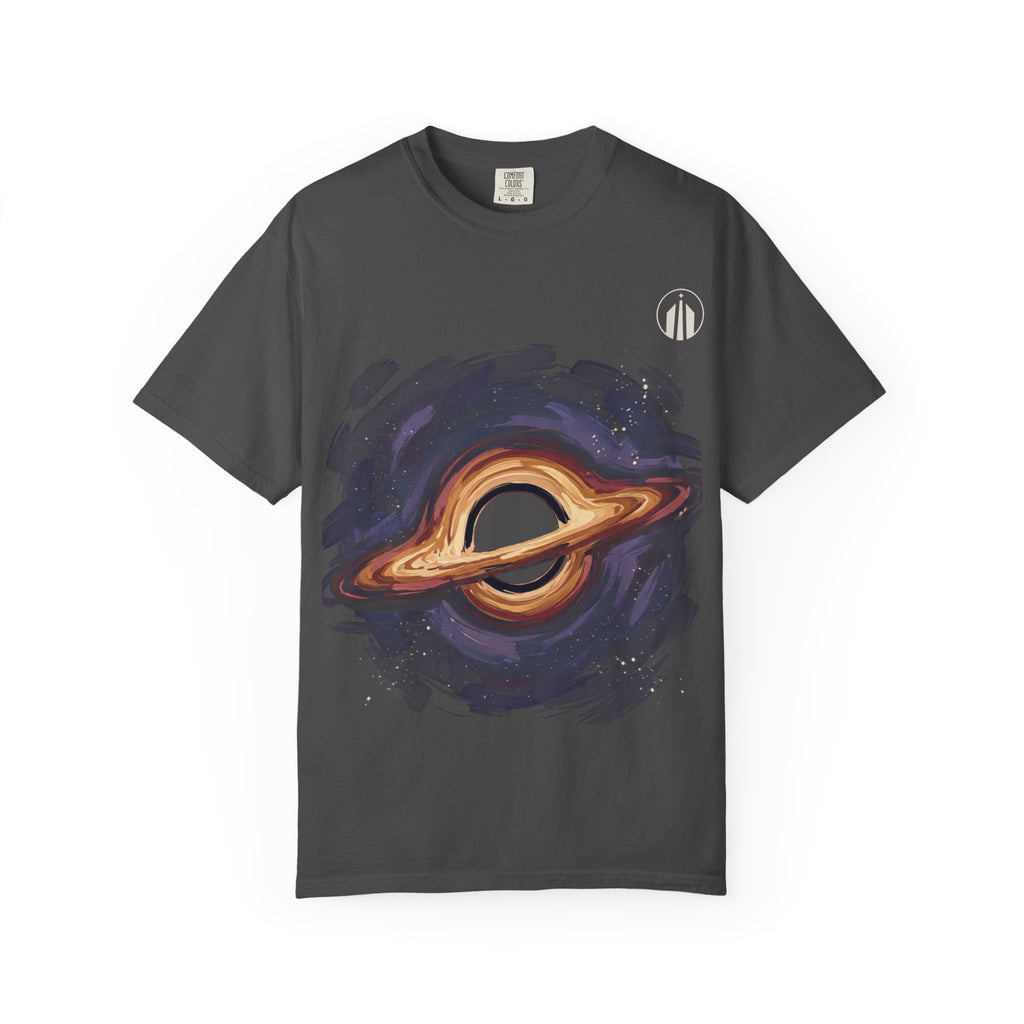 Nebula Hand-Painted Tee — Cosmic Black Hole Graphic T-Shirt