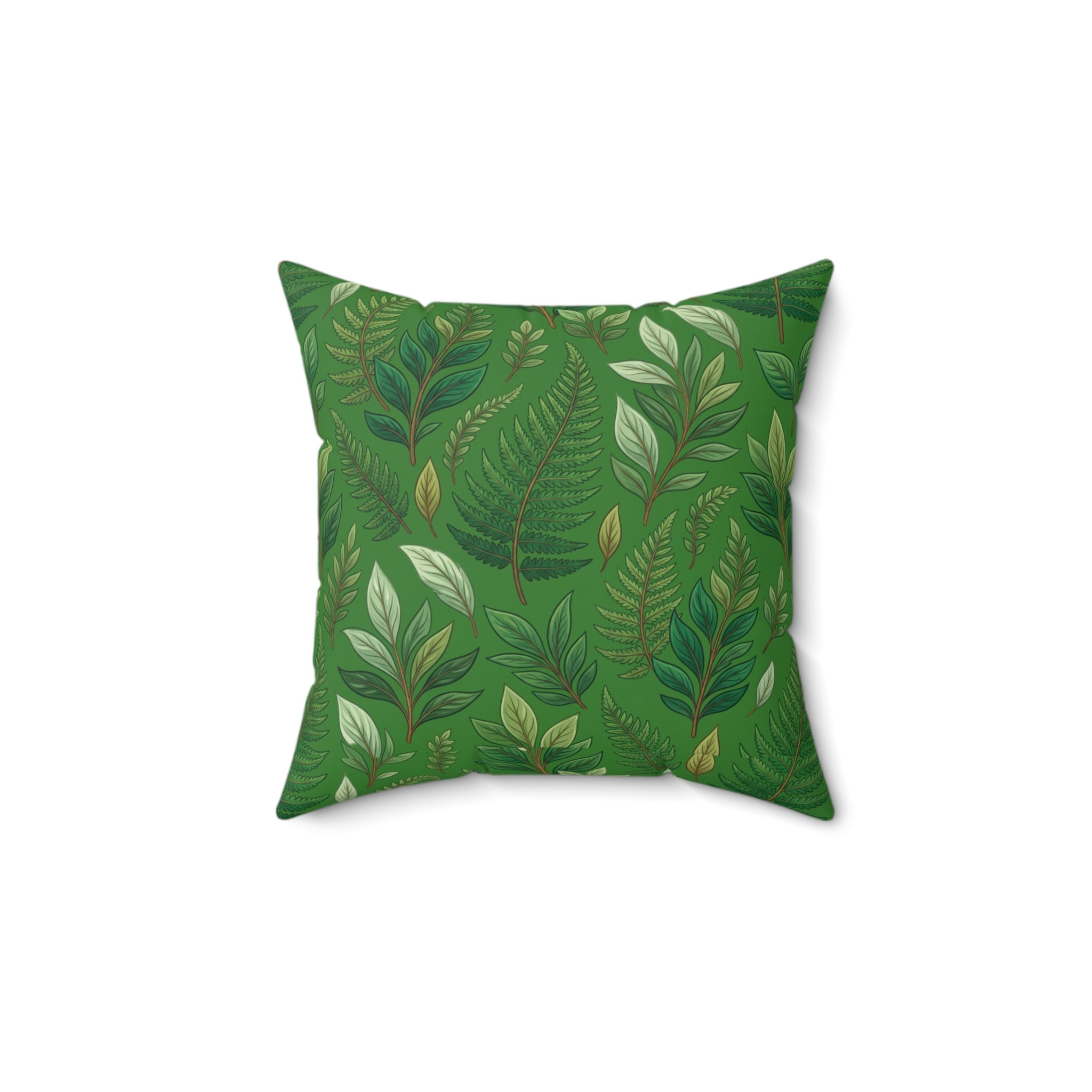 Green Botanical Leaf Throw Pillow — Tropical Fern Pattern Decorative Cushion
