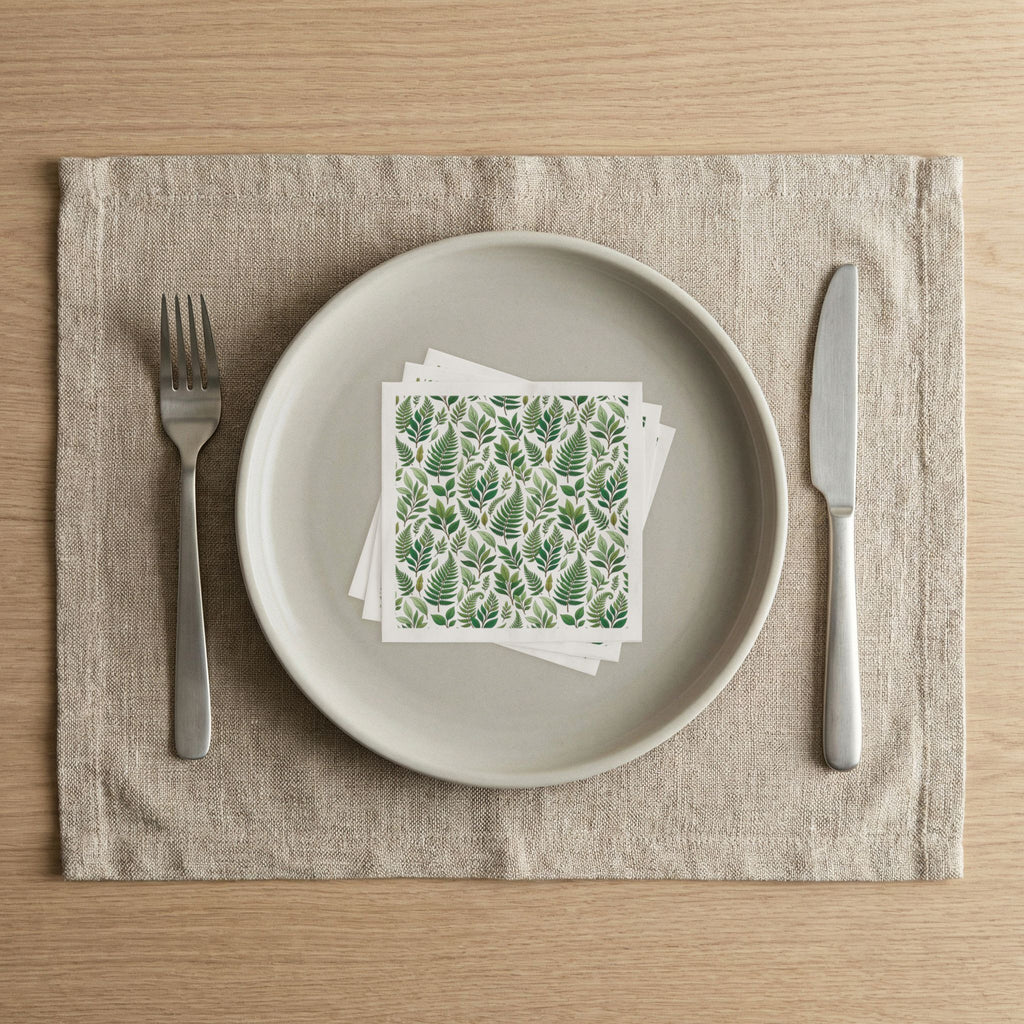 Green Fern Leaves Paper Napkins — Botanical Dinner Party Napkins
