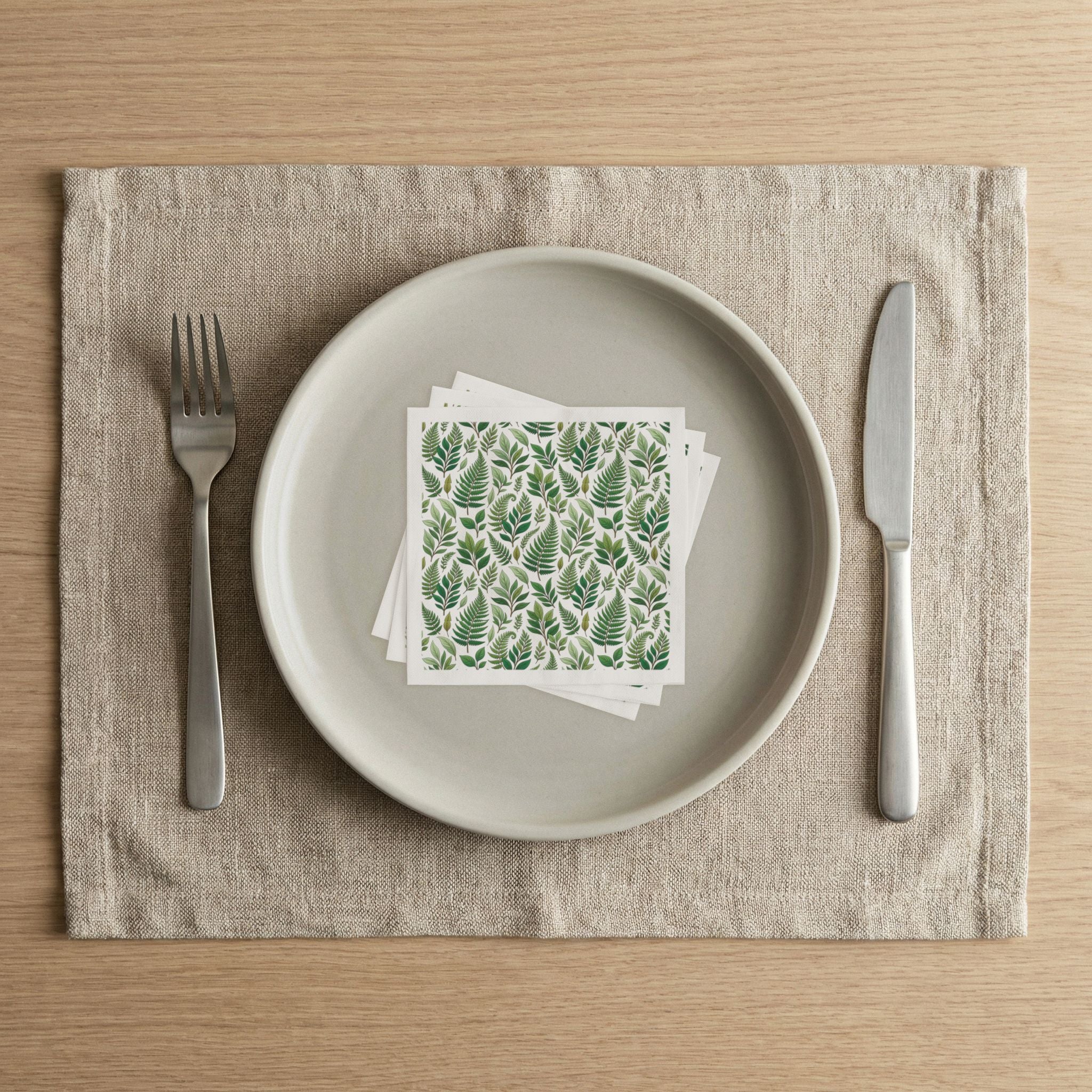 Green Fern Leaves Paper Napkins — Botanical Dinner Party Napkins