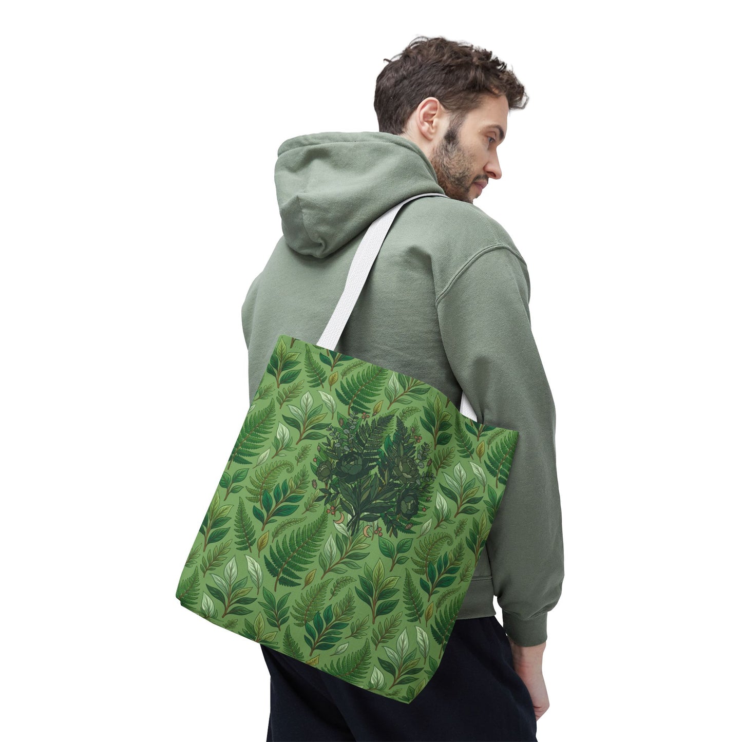 Leaf Pattern Tote Bag – Green Botanical All-Over Print Tote