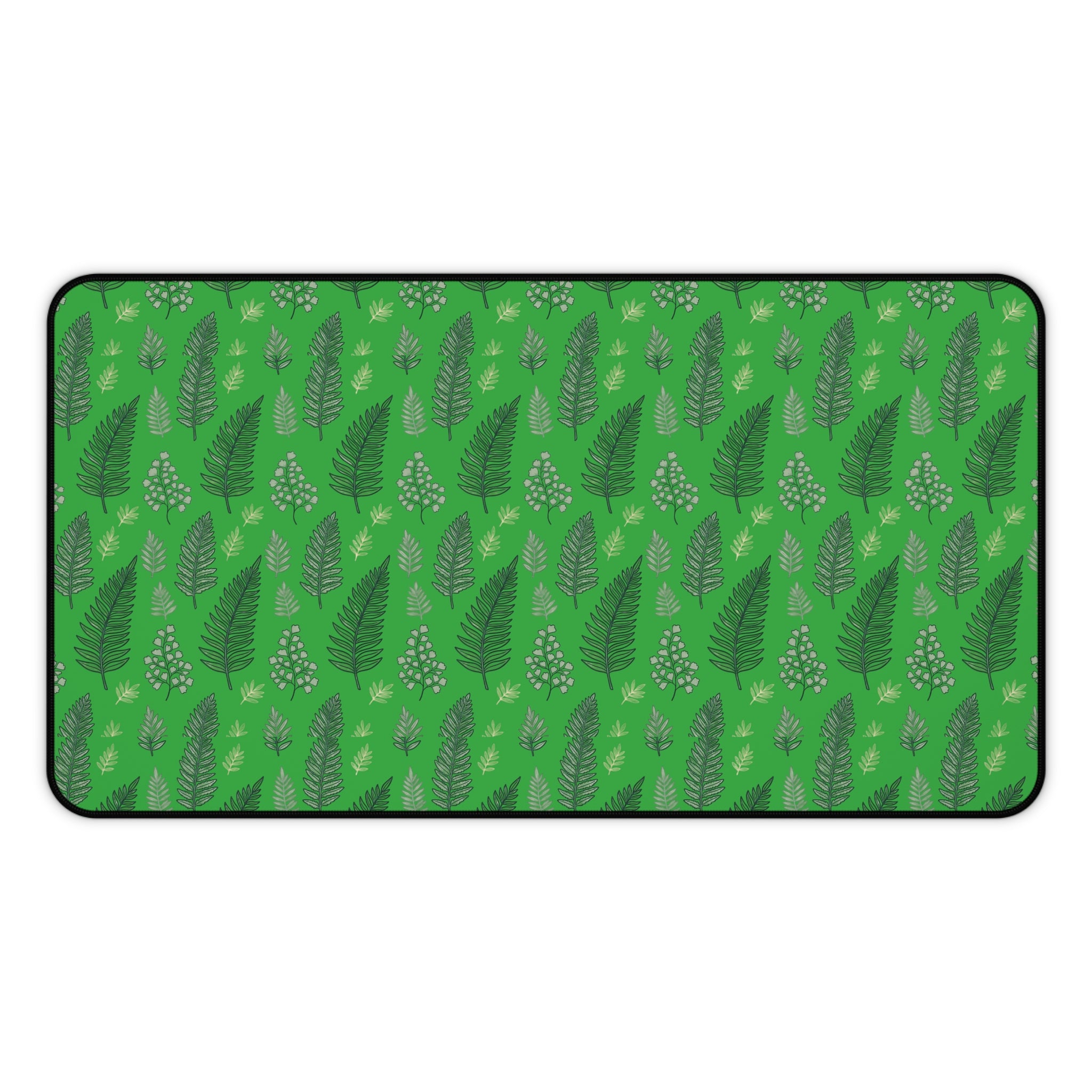 Green Leaf Pattern Desk Mat — Botanical Mouse Pad for Home Office