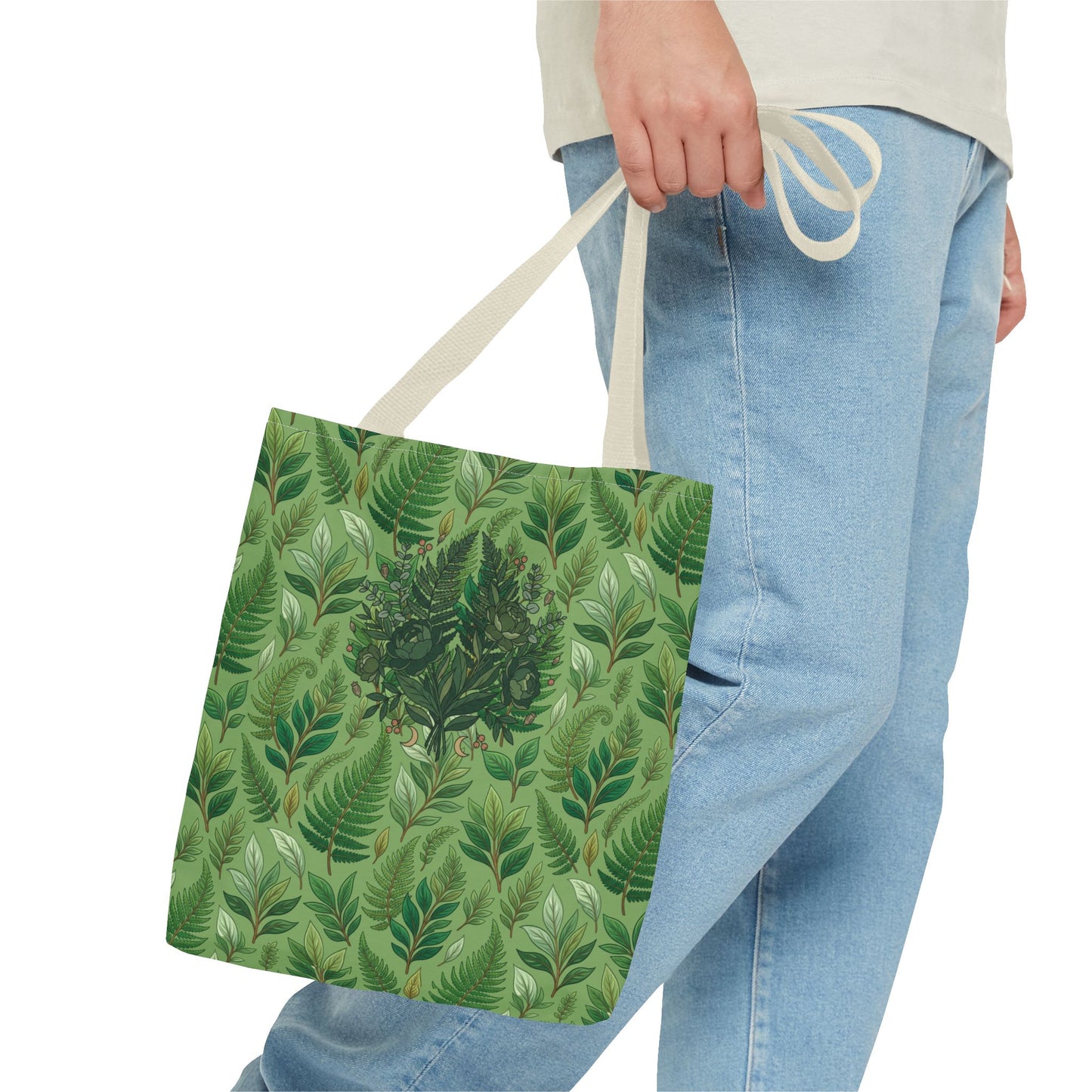 Leaf Pattern Tote Bag – Green Botanical All-Over Print Tote