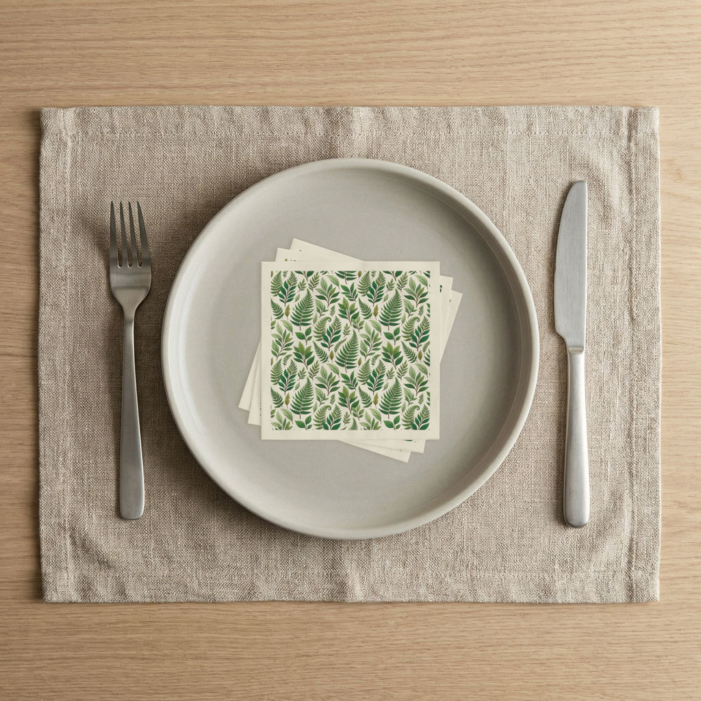Green Fern Leaves Paper Napkins — Botanical Dinner Party Napkins