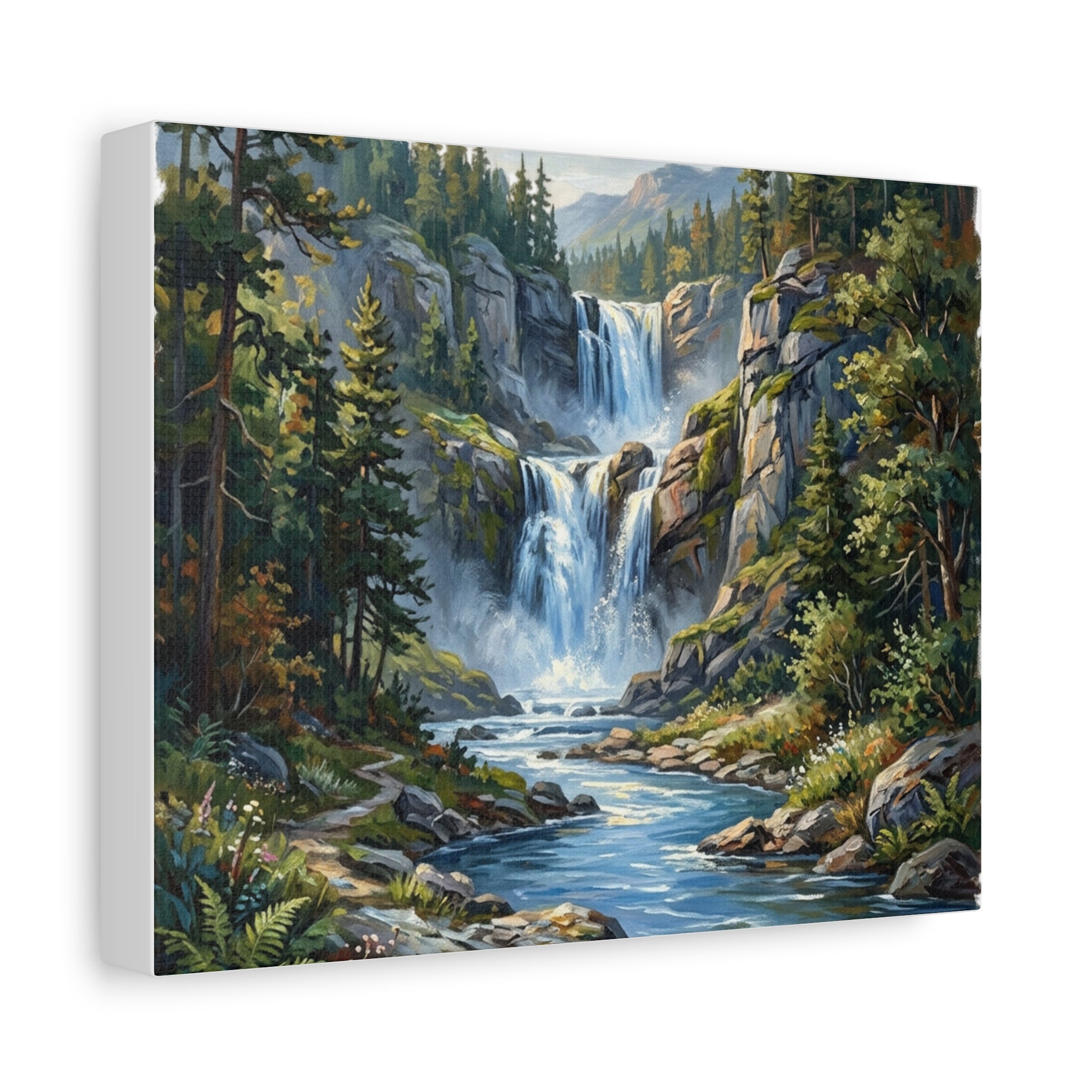 Matte Forest Waterfall Canvas — Stretched 1.25" Nature Wall Art