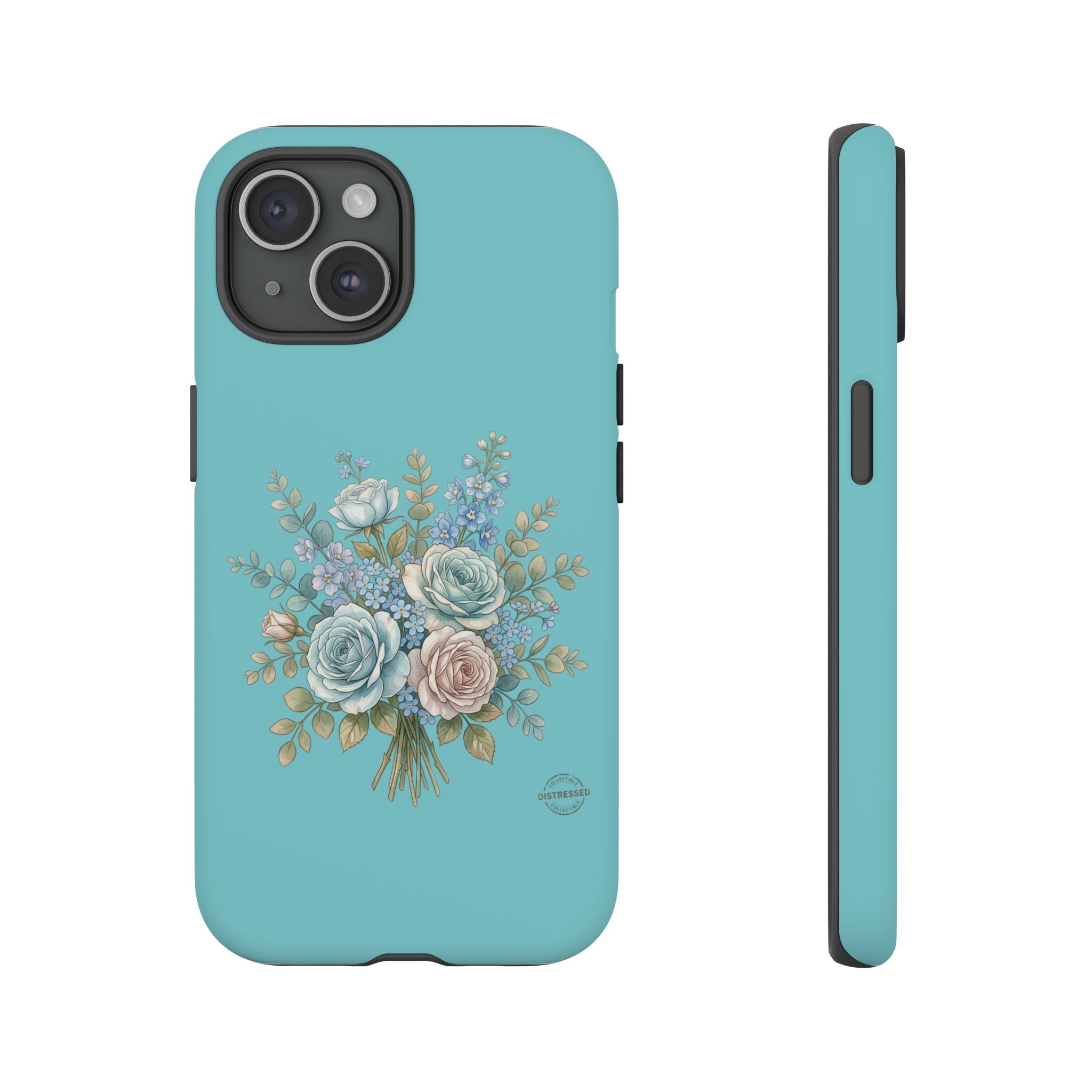 Teal Cottagecore Rose Phone Case — Slim Dual-Layer Protection