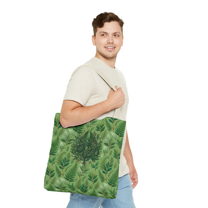 Leaf Pattern Tote Bag – Green Botanical All-Over Print Tote