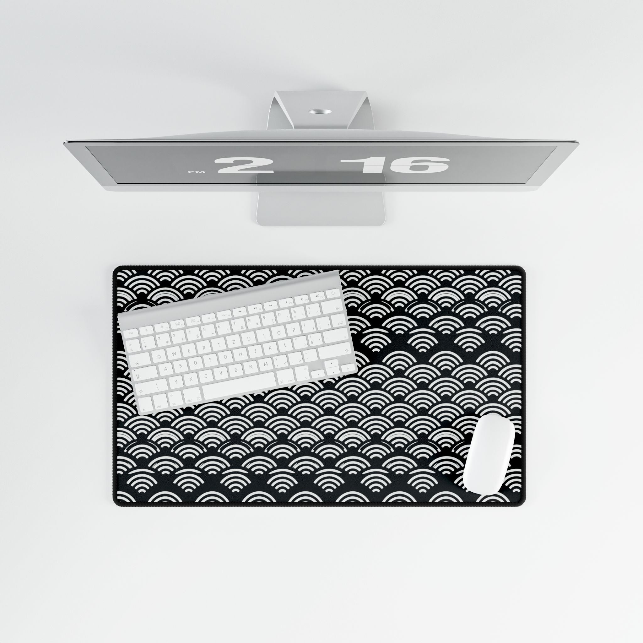 Japanese Seigaiha Wave Desk Mat — Black Wave Pattern Mouse Pad