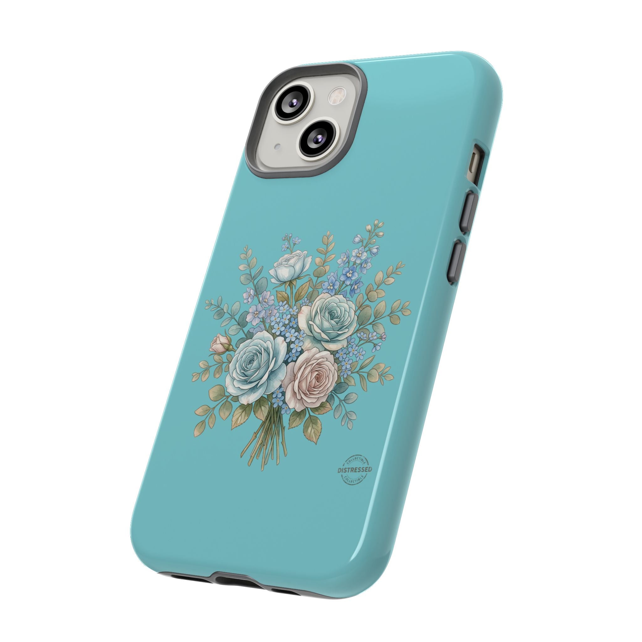 Teal Cottagecore Rose Phone Case — Slim Dual-Layer Protection
