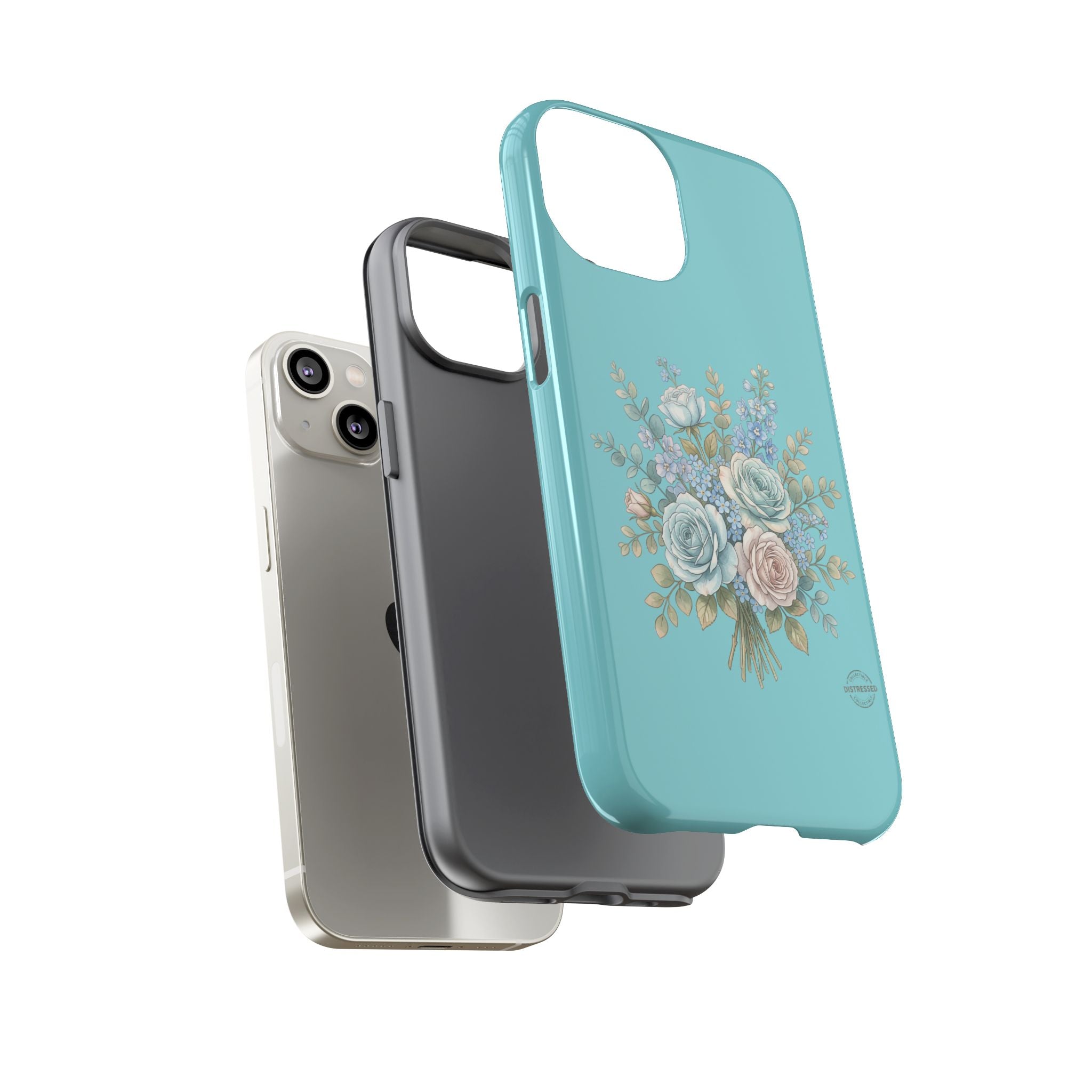 Teal Cottagecore Rose Phone Case — Slim Dual-Layer Protection